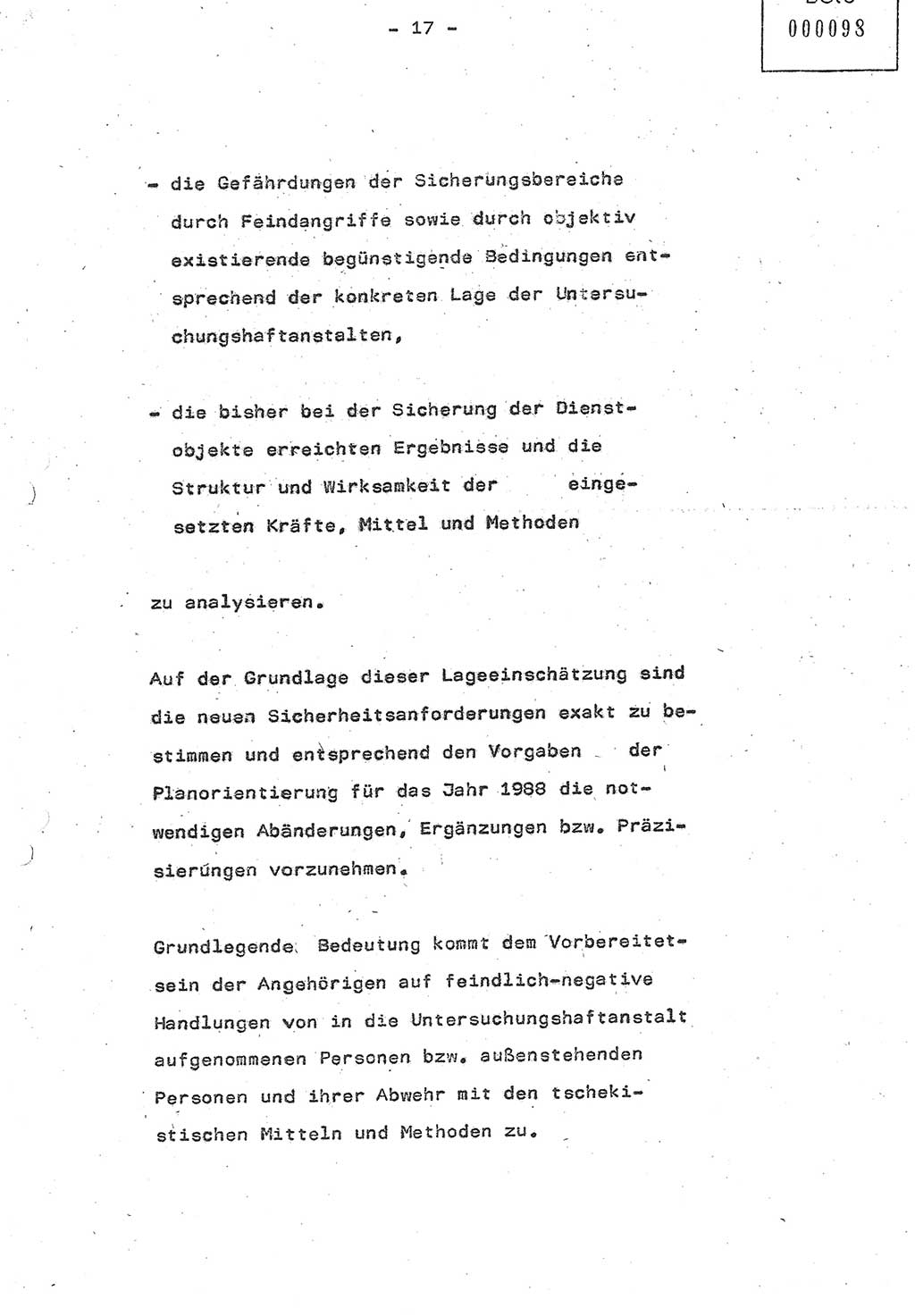 Referat (Oberst Siegfried Rataizick) auf der Dienstberatung mit den Leitern der Abteilungen der Abteilung ⅩⅣ des MfS [Ministerium für Staatssicherheit] Berlin und den Leitern der Abteilungen ⅩⅣ der Bezirksverwaltungen (BV) am 3.12.1987, Ministerium für Staatssicherheit [Deutsche Demokratische Republik (DDR)], Abteilung (Abt.) XIV, Berlin, 28.11.1987, Seite 17 (Ref. Di.-Ber. Ltr. Abt. ⅩⅣ MfS DDR 1987, S. 17)