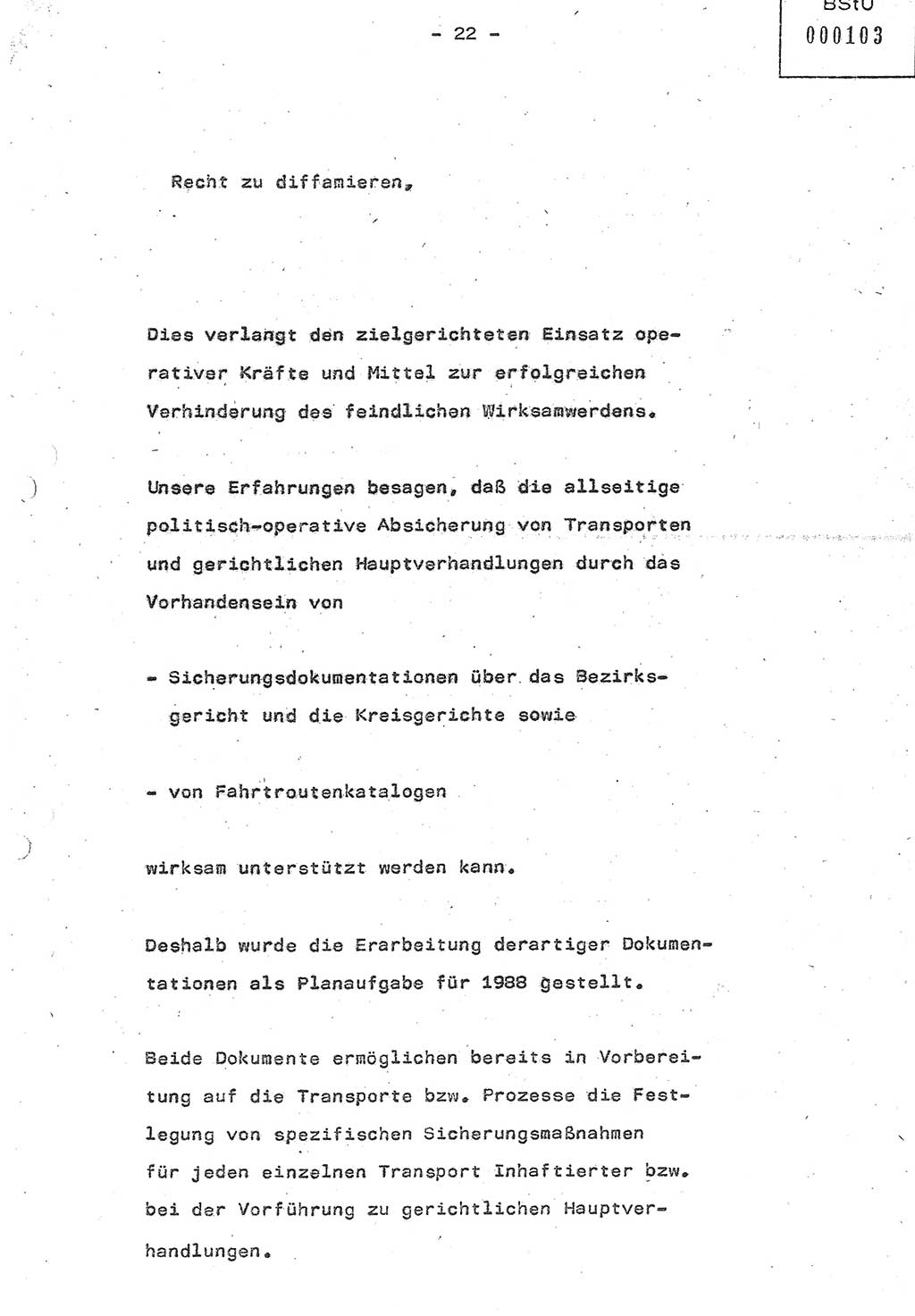 Referat (Oberst Siegfried Rataizick) auf der Dienstberatung mit den Leitern der Abteilungen der Abteilung ⅩⅣ des MfS [Ministerium für Staatssicherheit] Berlin und den Leitern der Abteilungen ⅩⅣ der Bezirksverwaltungen (BV) am 3.12.1987, Ministerium für Staatssicherheit [Deutsche Demokratische Republik (DDR)], Abteilung (Abt.) XIV, Berlin, 28.11.1987, Seite 22 (Ref. Di.-Ber. Ltr. Abt. ⅩⅣ MfS DDR 1987, S. 22)