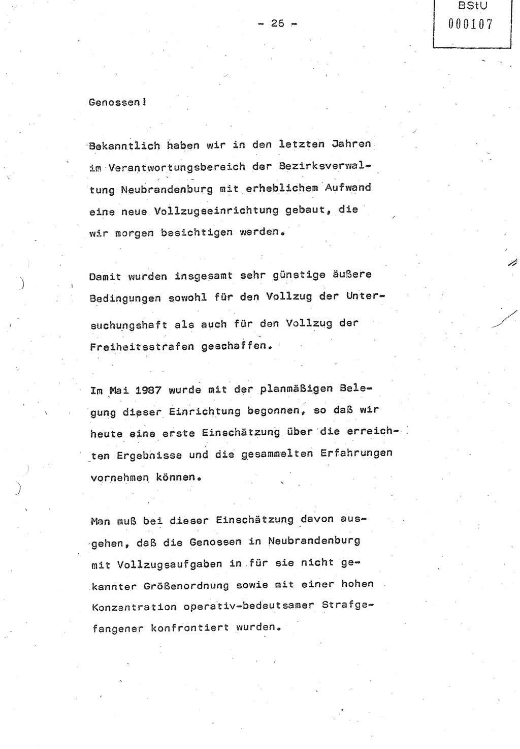 Referat (Oberst Siegfried Rataizick) auf der Dienstberatung mit den Leitern der Abteilungen der Abteilung ⅩⅣ des MfS [Ministerium für Staatssicherheit] Berlin und den Leitern der Abteilungen ⅩⅣ der Bezirksverwaltungen (BV) am 3.12.1987, Ministerium für Staatssicherheit [Deutsche Demokratische Republik (DDR)], Abteilung (Abt.) XIV, Berlin, 28.11.1987, Seite 26 (Ref. Di.-Ber. Ltr. Abt. ⅩⅣ MfS DDR 1987, S. 26)