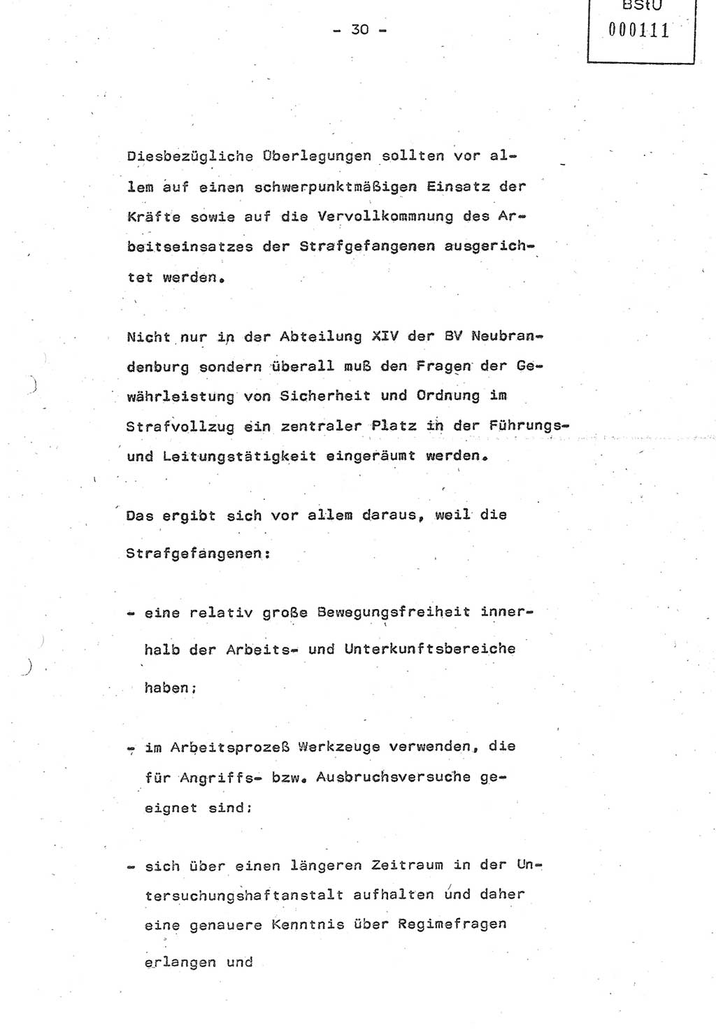 Referat (Oberst Siegfried Rataizick) auf der Dienstberatung mit den Leitern der Abteilungen der Abteilung ⅩⅣ des MfS [Ministerium für Staatssicherheit] Berlin und den Leitern der Abteilungen ⅩⅣ der Bezirksverwaltungen (BV) am 3.12.1987, Ministerium für Staatssicherheit [Deutsche Demokratische Republik (DDR)], Abteilung (Abt.) XIV, Berlin, 28.11.1987, Seite 30 (Ref. Di.-Ber. Ltr. Abt. ⅩⅣ MfS DDR 1987, S. 30)