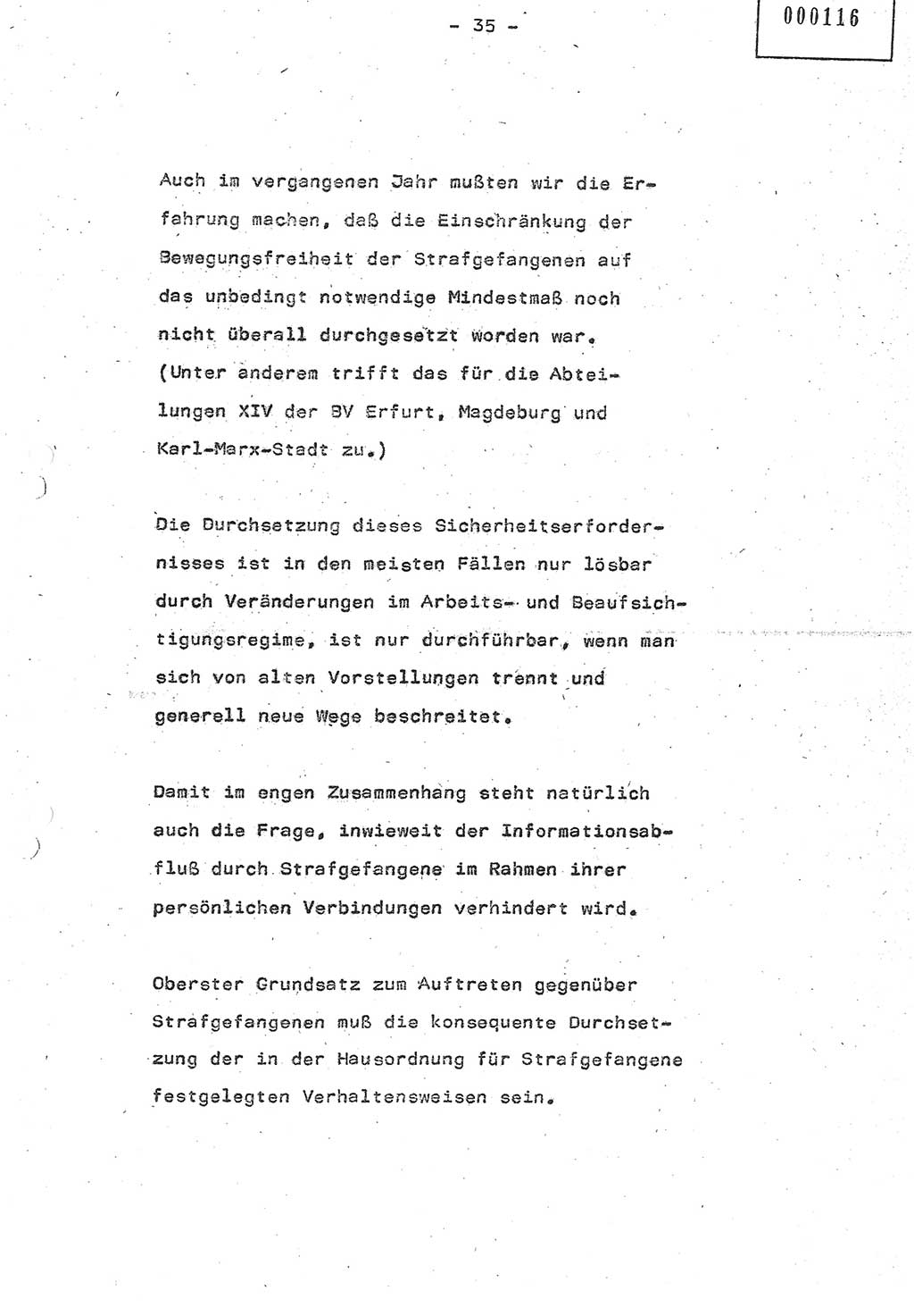 Referat (Oberst Siegfried Rataizick) auf der Dienstberatung mit den Leitern der Abteilungen der Abteilung ⅩⅣ des MfS [Ministerium für Staatssicherheit] Berlin und den Leitern der Abteilungen ⅩⅣ der Bezirksverwaltungen (BV) am 3.12.1987, Ministerium für Staatssicherheit [Deutsche Demokratische Republik (DDR)], Abteilung (Abt.) XIV, Berlin, 28.11.1987, Seite 35 (Ref. Di.-Ber. Ltr. Abt. ⅩⅣ MfS DDR 1987, S. 35)