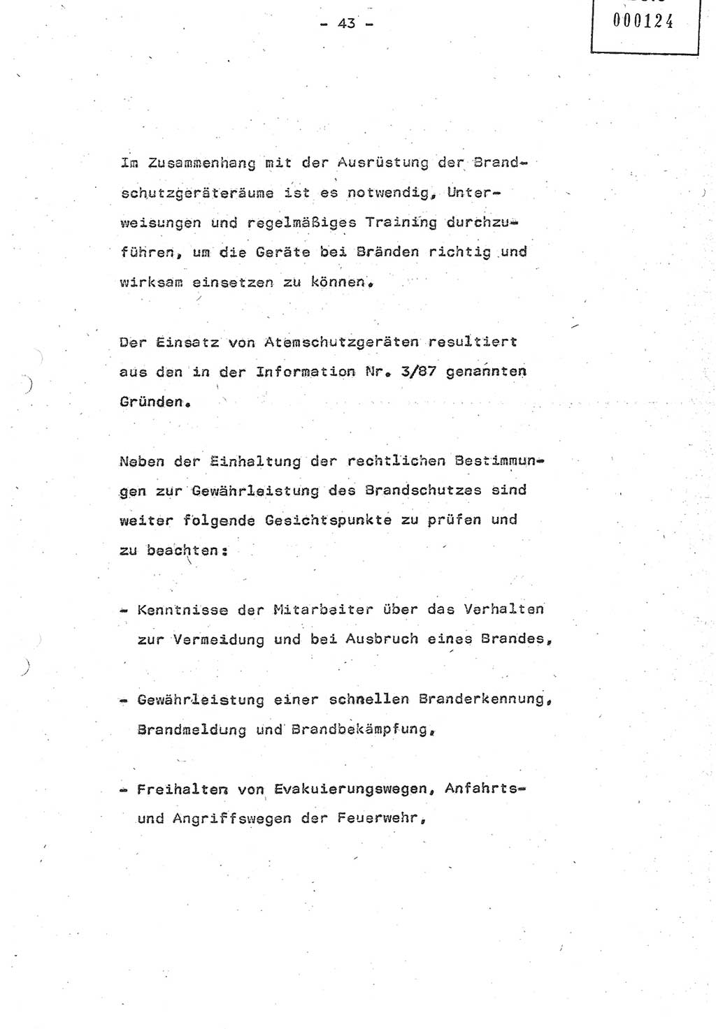 Referat (Oberst Siegfried Rataizick) auf der Dienstberatung mit den Leitern der Abteilungen der Abteilung ⅩⅣ des MfS [Ministerium für Staatssicherheit] Berlin und den Leitern der Abteilungen ⅩⅣ der Bezirksverwaltungen (BV) am 3.12.1987, Ministerium für Staatssicherheit [Deutsche Demokratische Republik (DDR)], Abteilung (Abt.) XIV, Berlin, 28.11.1987, Seite 43 (Ref. Di.-Ber. Ltr. Abt. ⅩⅣ MfS DDR 1987, S. 43)