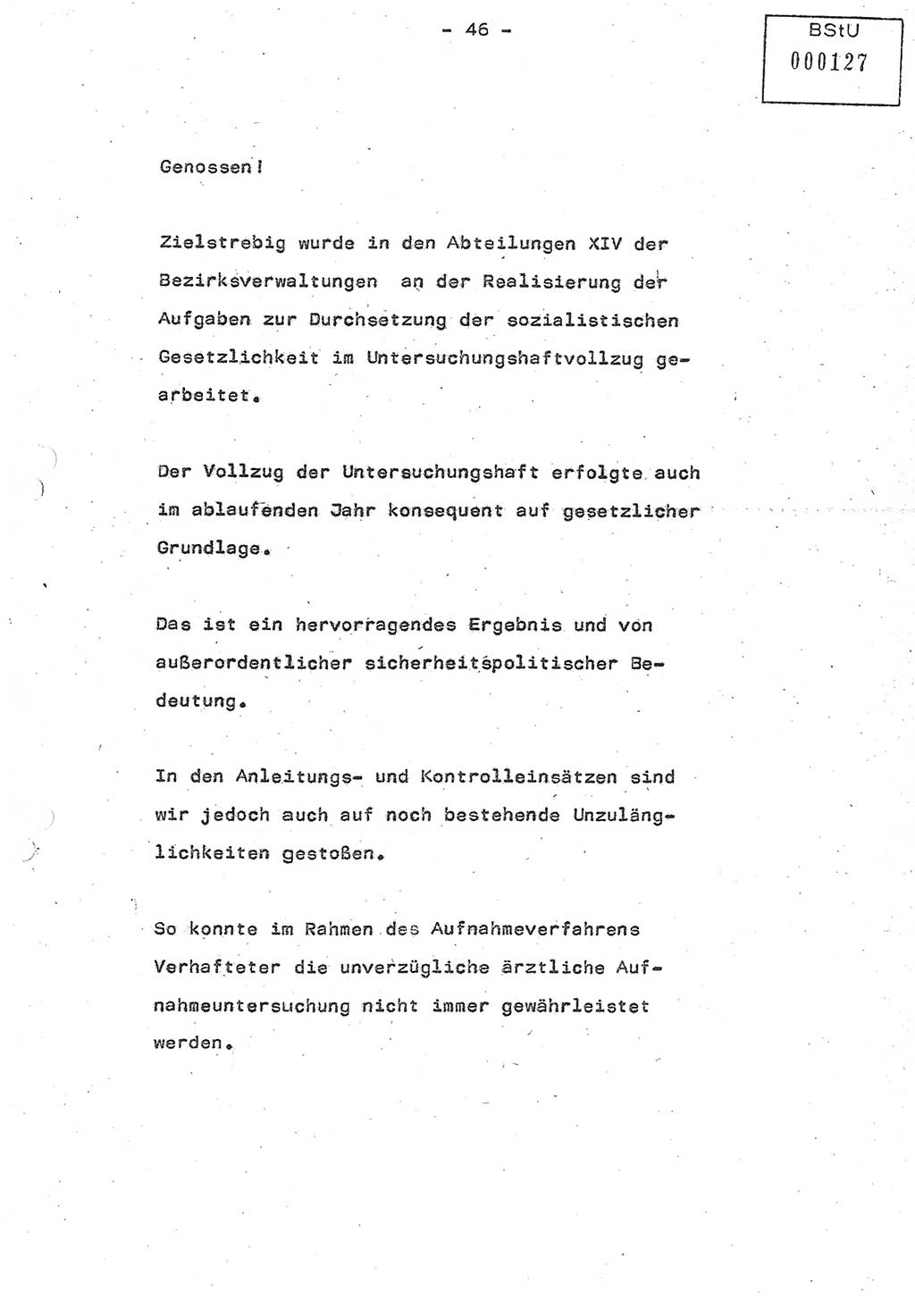 Referat (Oberst Siegfried Rataizick) auf der Dienstberatung mit den Leitern der Abteilungen der Abteilung ⅩⅣ des MfS [Ministerium für Staatssicherheit] Berlin und den Leitern der Abteilungen ⅩⅣ der Bezirksverwaltungen (BV) am 3.12.1987, Ministerium für Staatssicherheit [Deutsche Demokratische Republik (DDR)], Abteilung (Abt.) XIV, Berlin, 28.11.1987, Seite 46 (Ref. Di.-Ber. Ltr. Abt. ⅩⅣ MfS DDR 1987, S. 46)