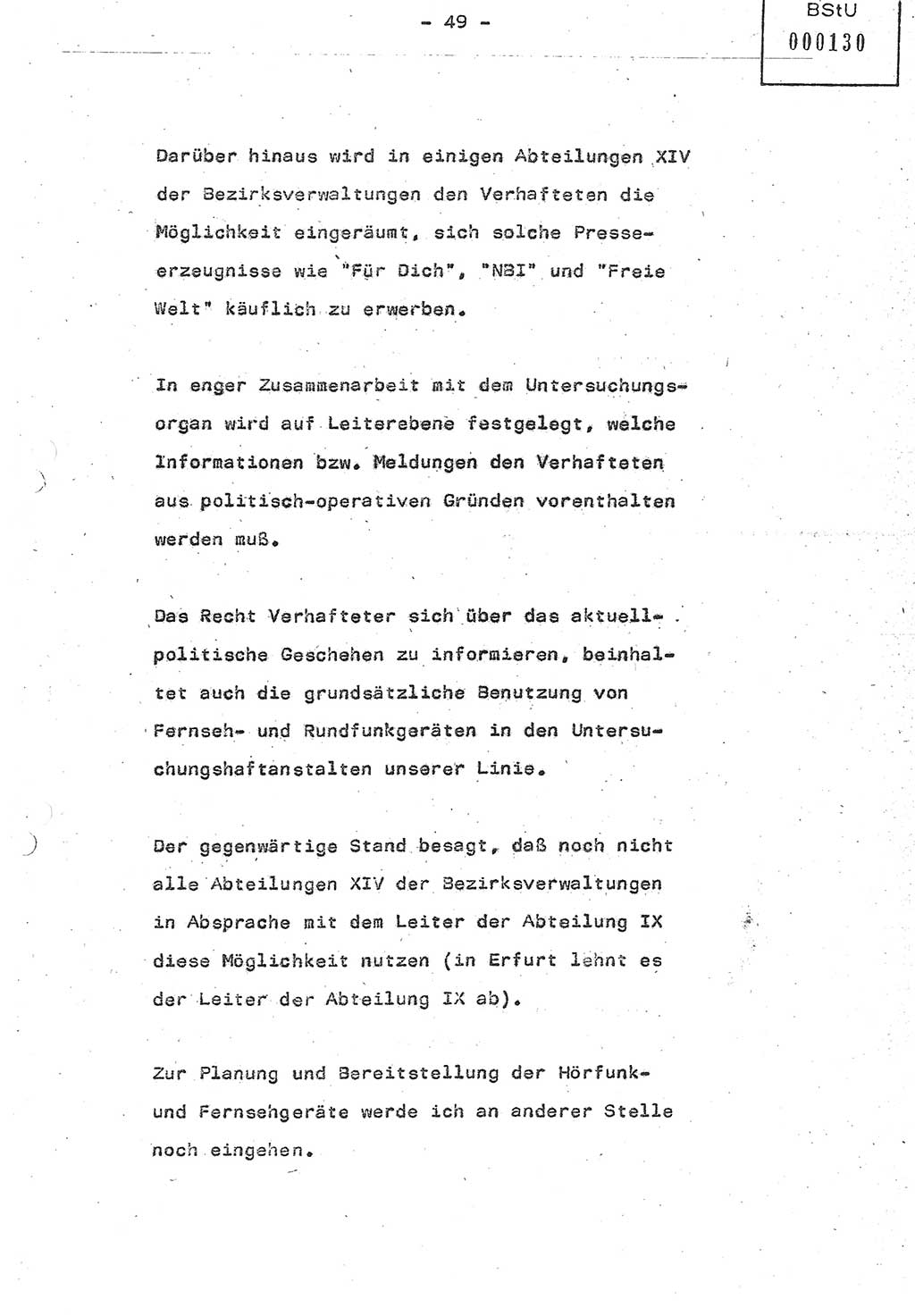 Referat (Oberst Siegfried Rataizick) auf der Dienstberatung mit den Leitern der Abteilungen der Abteilung ⅩⅣ des MfS [Ministerium für Staatssicherheit] Berlin und den Leitern der Abteilungen ⅩⅣ der Bezirksverwaltungen (BV) am 3.12.1987, Ministerium für Staatssicherheit [Deutsche Demokratische Republik (DDR)], Abteilung (Abt.) XIV, Berlin, 28.11.1987, Seite 49 (Ref. Di.-Ber. Ltr. Abt. ⅩⅣ MfS DDR 1987, S. 49)