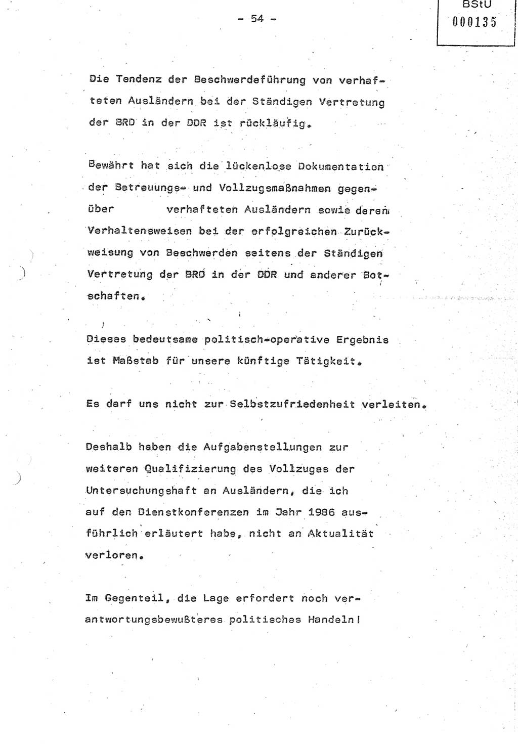 Referat (Oberst Siegfried Rataizick) auf der Dienstberatung mit den Leitern der Abteilungen der Abteilung ⅩⅣ des MfS [Ministerium für Staatssicherheit] Berlin und den Leitern der Abteilungen ⅩⅣ der Bezirksverwaltungen (BV) am 3.12.1987, Ministerium für Staatssicherheit [Deutsche Demokratische Republik (DDR)], Abteilung (Abt.) XIV, Berlin, 28.11.1987, Seite 54 (Ref. Di.-Ber. Ltr. Abt. ⅩⅣ MfS DDR 1987, S. 54)