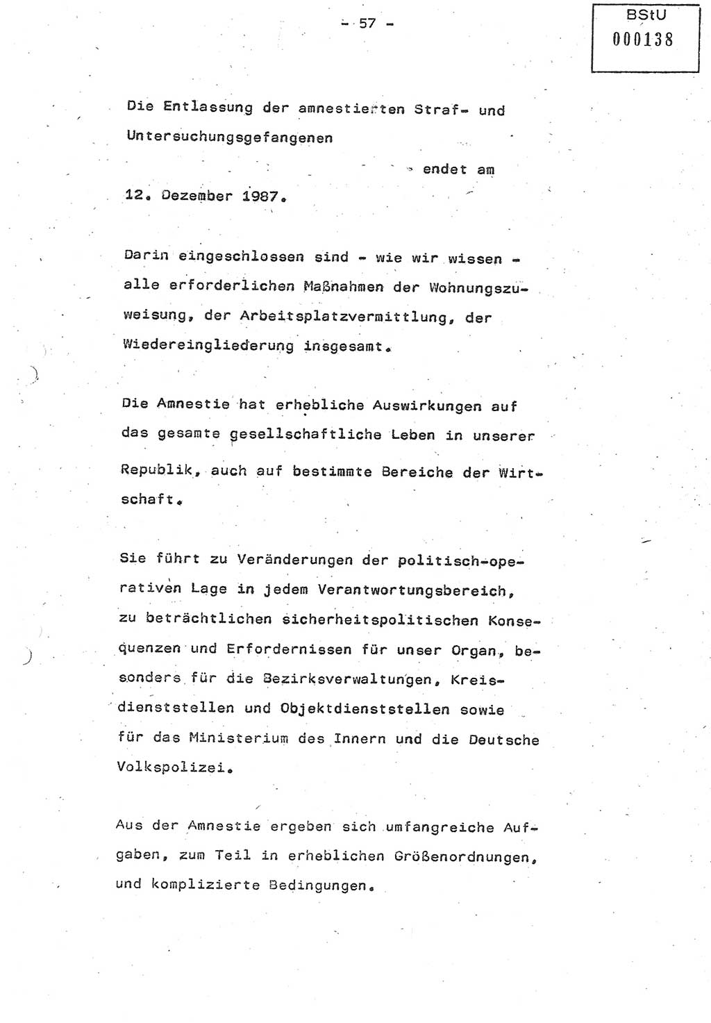 Referat (Oberst Siegfried Rataizick) auf der Dienstberatung mit den Leitern der Abteilungen der Abteilung ⅩⅣ des MfS [Ministerium für Staatssicherheit] Berlin und den Leitern der Abteilungen ⅩⅣ der Bezirksverwaltungen (BV) am 3.12.1987, Ministerium für Staatssicherheit [Deutsche Demokratische Republik (DDR)], Abteilung (Abt.) XIV, Berlin, 28.11.1987, Seite 57 (Ref. Di.-Ber. Ltr. Abt. ⅩⅣ MfS DDR 1987, S. 57)