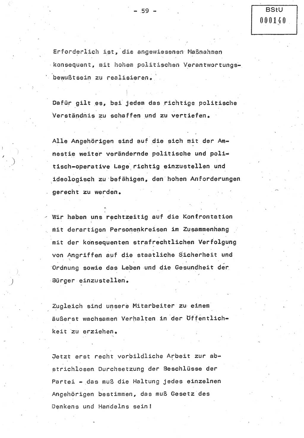 Referat (Oberst Siegfried Rataizick) auf der Dienstberatung mit den Leitern der Abteilungen der Abteilung ⅩⅣ des MfS [Ministerium für Staatssicherheit] Berlin und den Leitern der Abteilungen ⅩⅣ der Bezirksverwaltungen (BV) am 3.12.1987, Ministerium für Staatssicherheit [Deutsche Demokratische Republik (DDR)], Abteilung (Abt.) XIV, Berlin, 28.11.1987, Seite 59 (Ref. Di.-Ber. Ltr. Abt. ⅩⅣ MfS DDR 1987, S. 59)