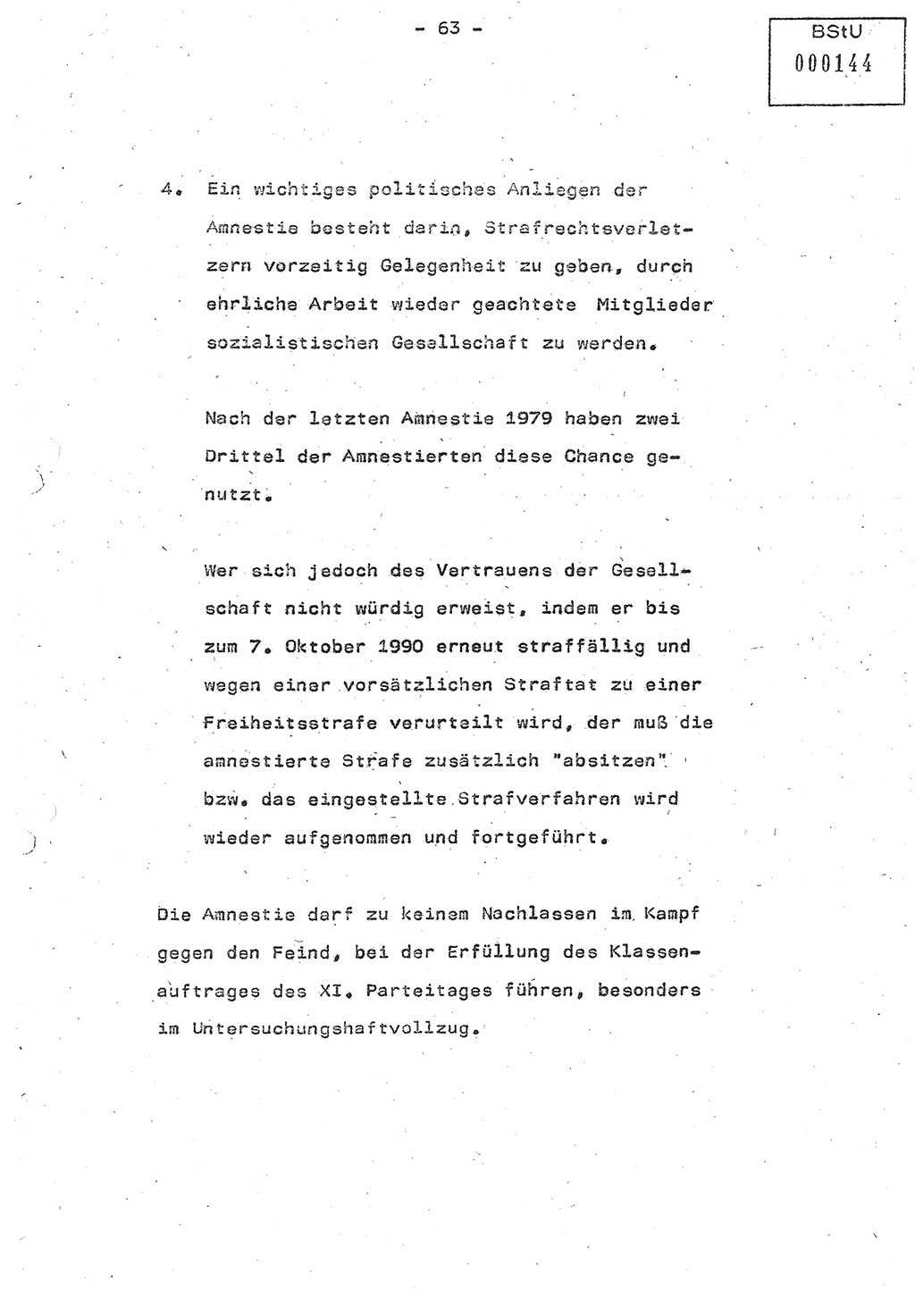 Referat (Oberst Siegfried Rataizick) auf der Dienstberatung mit den Leitern der Abteilungen der Abteilung ⅩⅣ des MfS [Ministerium für Staatssicherheit] Berlin und den Leitern der Abteilungen ⅩⅣ der Bezirksverwaltungen (BV) am 3.12.1987, Ministerium für Staatssicherheit [Deutsche Demokratische Republik (DDR)], Abteilung (Abt.) XIV, Berlin, 28.11.1987, Seite 63 (Ref. Di.-Ber. Ltr. Abt. ⅩⅣ MfS DDR 1987, S. 63)