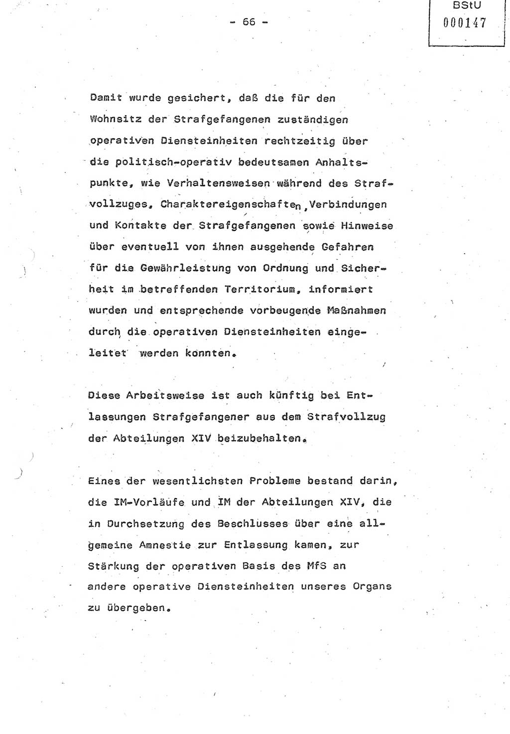 Referat (Oberst Siegfried Rataizick) auf der Dienstberatung mit den Leitern der Abteilungen der Abteilung ⅩⅣ des MfS [Ministerium für Staatssicherheit] Berlin und den Leitern der Abteilungen ⅩⅣ der Bezirksverwaltungen (BV) am 3.12.1987, Ministerium für Staatssicherheit [Deutsche Demokratische Republik (DDR)], Abteilung (Abt.) XIV, Berlin, 28.11.1987, Seite 66 (Ref. Di.-Ber. Ltr. Abt. ⅩⅣ MfS DDR 1987, S. 66)