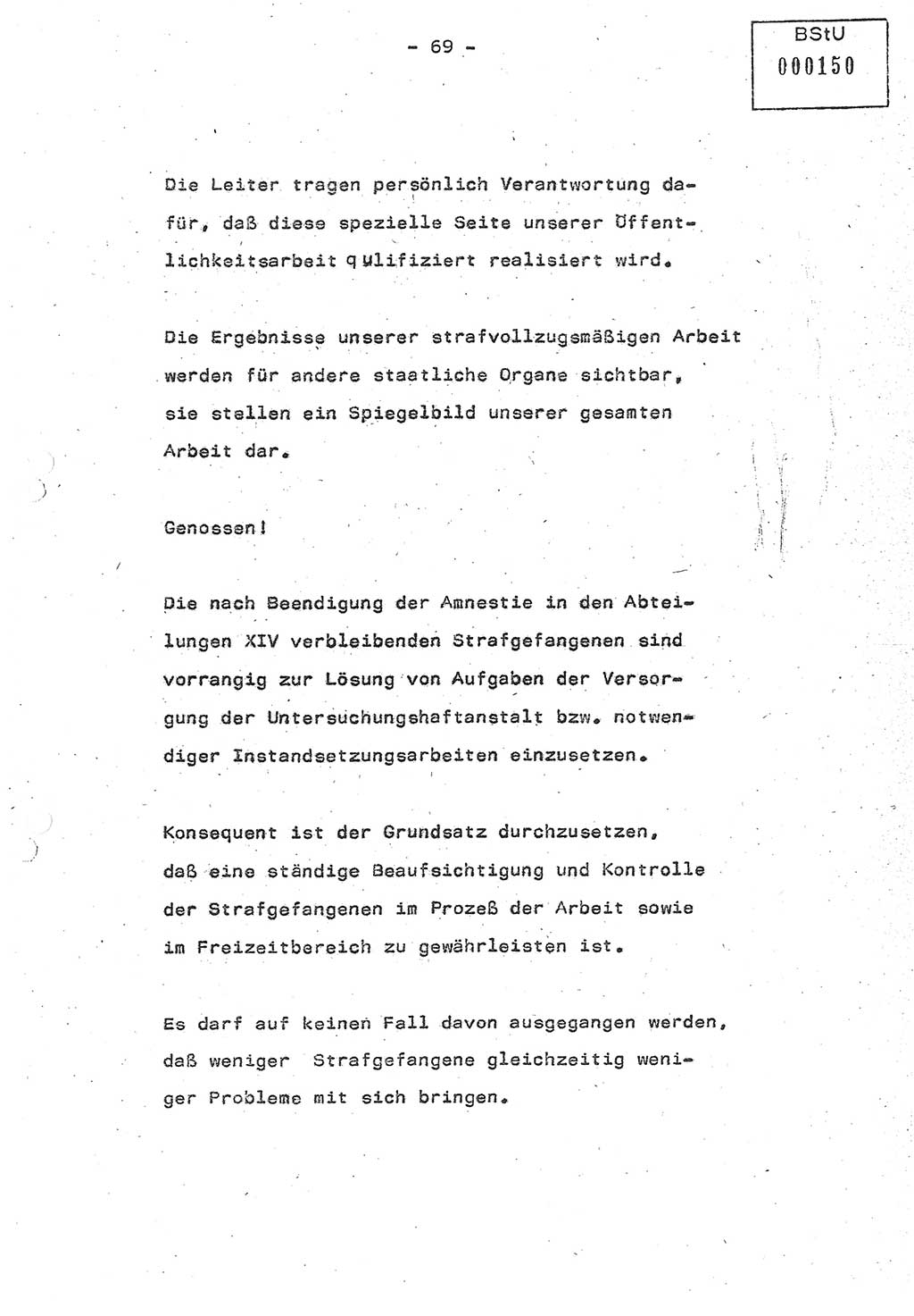 Referat (Oberst Siegfried Rataizick) auf der Dienstberatung mit den Leitern der Abteilungen der Abteilung ⅩⅣ des MfS [Ministerium für Staatssicherheit] Berlin und den Leitern der Abteilungen ⅩⅣ der Bezirksverwaltungen (BV) am 3.12.1987, Ministerium für Staatssicherheit [Deutsche Demokratische Republik (DDR)], Abteilung (Abt.) XIV, Berlin, 28.11.1987, Seite 69 (Ref. Di.-Ber. Ltr. Abt. ⅩⅣ MfS DDR 1987, S. 69)