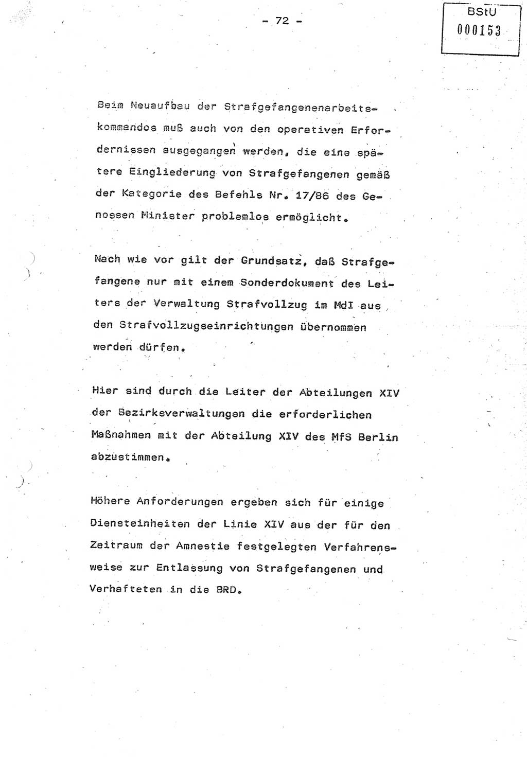 Referat (Oberst Siegfried Rataizick) auf der Dienstberatung mit den Leitern der Abteilungen der Abteilung ⅩⅣ des MfS [Ministerium für Staatssicherheit] Berlin und den Leitern der Abteilungen ⅩⅣ der Bezirksverwaltungen (BV) am 3.12.1987, Ministerium für Staatssicherheit [Deutsche Demokratische Republik (DDR)], Abteilung (Abt.) XIV, Berlin, 28.11.1987, Seite 72 (Ref. Di.-Ber. Ltr. Abt. ⅩⅣ MfS DDR 1987, S. 72)