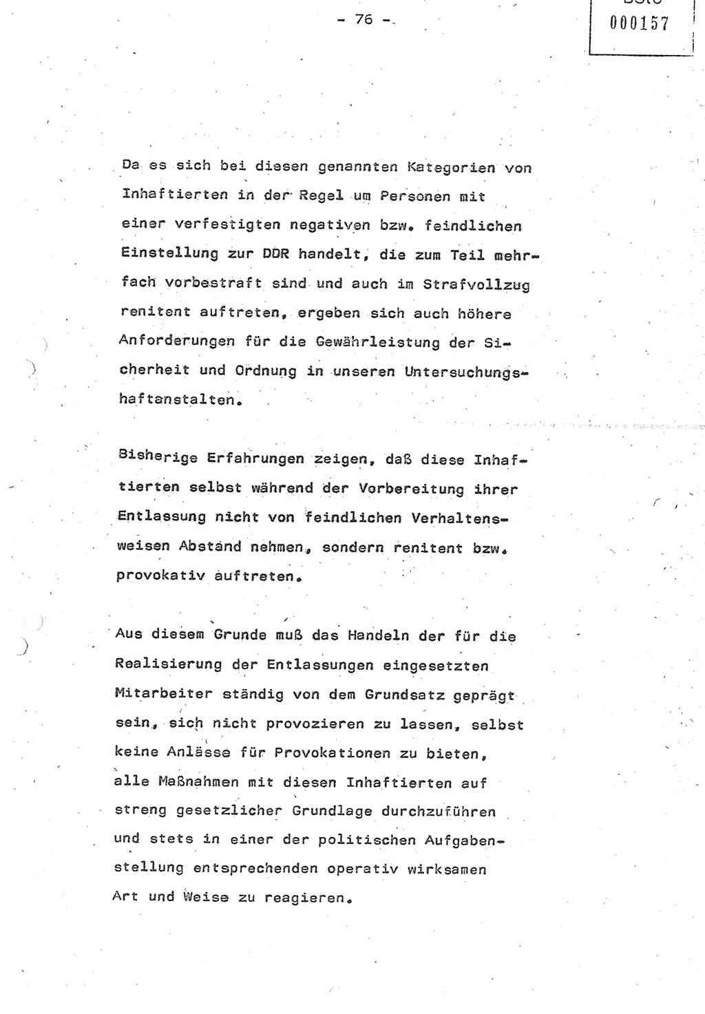 Referat (Oberst Siegfried Rataizick) auf der Dienstberatung mit den Leitern der Abteilungen der Abteilung ⅩⅣ des MfS [Ministerium für Staatssicherheit] Berlin und den Leitern der Abteilungen ⅩⅣ der Bezirksverwaltungen (BV) am 3.12.1987, Ministerium für Staatssicherheit [Deutsche Demokratische Republik (DDR)], Abteilung (Abt.) XIV, Berlin, 28.11.1987, Seite 76 (Ref. Di.-Ber. Ltr. Abt. ⅩⅣ MfS DDR 1987, S. 76)