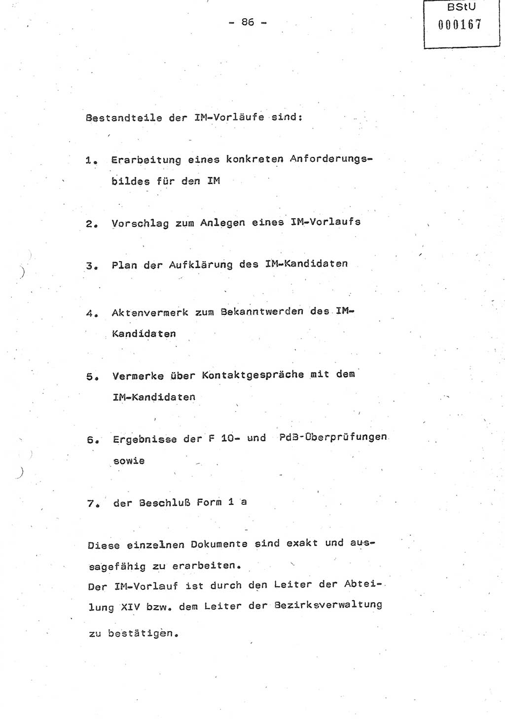 Referat (Oberst Siegfried Rataizick) auf der Dienstberatung mit den Leitern der Abteilungen der Abteilung ⅩⅣ des MfS [Ministerium für Staatssicherheit] Berlin und den Leitern der Abteilungen ⅩⅣ der Bezirksverwaltungen (BV) am 3.12.1987, Ministerium für Staatssicherheit [Deutsche Demokratische Republik (DDR)], Abteilung (Abt.) XIV, Berlin, 28.11.1987, Seite 86 (Ref. Di.-Ber. Ltr. Abt. ⅩⅣ MfS DDR 1987, S. 86)