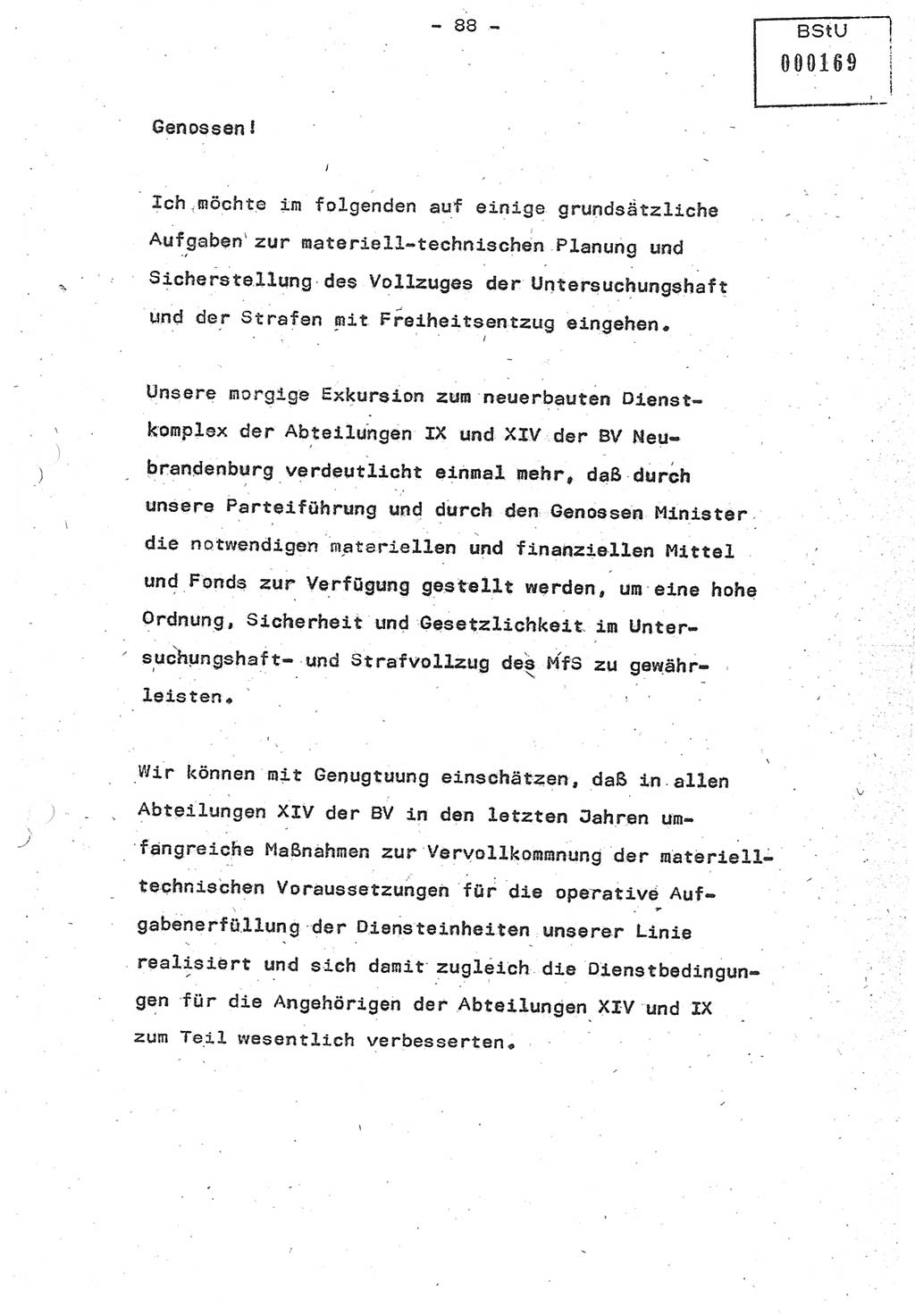 Referat (Oberst Siegfried Rataizick) auf der Dienstberatung mit den Leitern der Abteilungen der Abteilung ⅩⅣ des MfS [Ministerium für Staatssicherheit] Berlin und den Leitern der Abteilungen ⅩⅣ der Bezirksverwaltungen (BV) am 3.12.1987, Ministerium für Staatssicherheit [Deutsche Demokratische Republik (DDR)], Abteilung (Abt.) XIV, Berlin, 28.11.1987, Seite 88 (Ref. Di.-Ber. Ltr. Abt. ⅩⅣ MfS DDR 1987, S. 88)