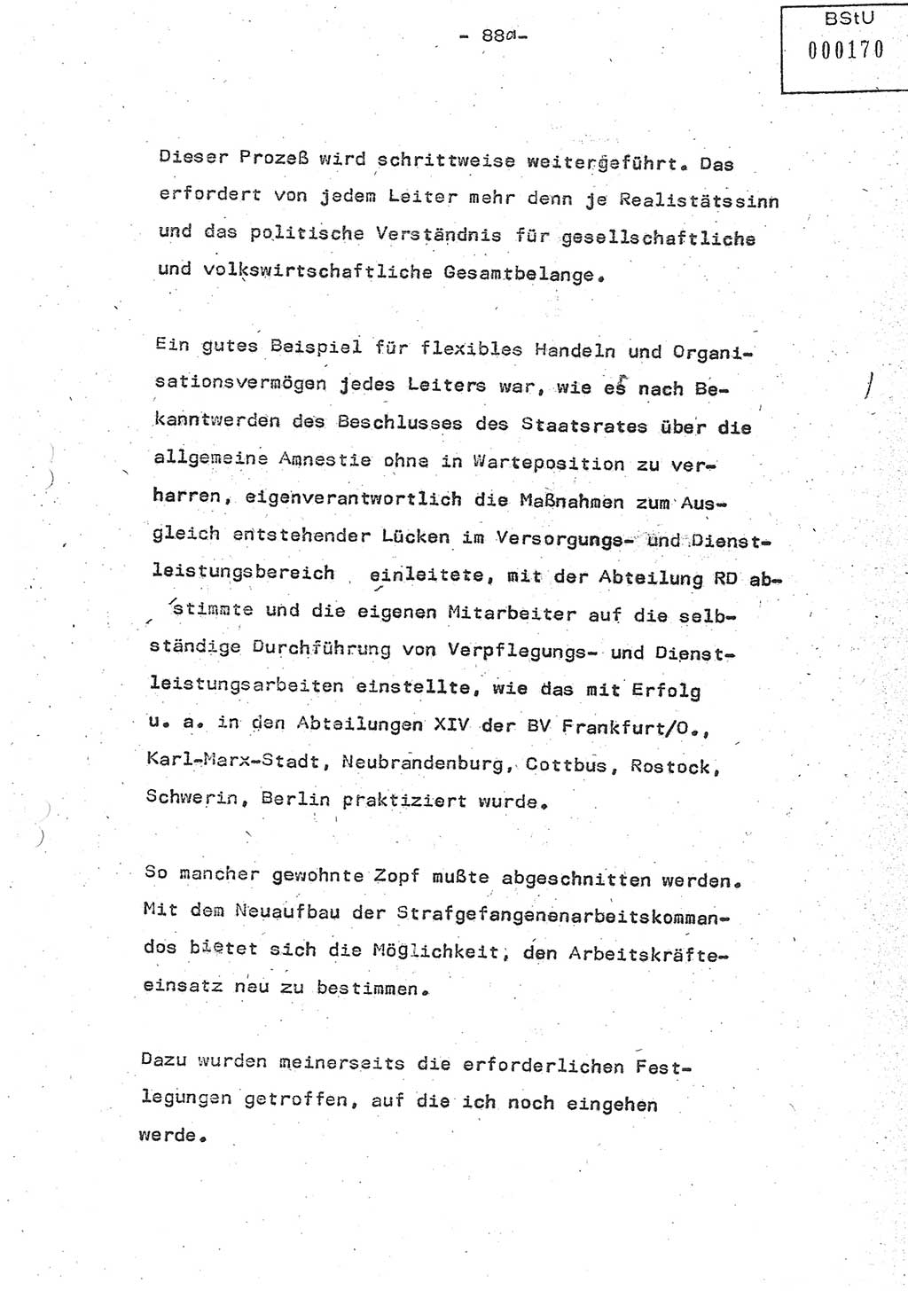 Referat (Oberst Siegfried Rataizick) auf der Dienstberatung mit den Leitern der Abteilungen der Abteilung ⅩⅣ des MfS [Ministerium für Staatssicherheit] Berlin und den Leitern der Abteilungen ⅩⅣ der Bezirksverwaltungen (BV) am 3.12.1987, Ministerium für Staatssicherheit [Deutsche Demokratische Republik (DDR)], Abteilung (Abt.) XIV, Berlin, 28.11.1987, Seite 88/1 (Ref. Di.-Ber. Ltr. Abt. ⅩⅣ MfS DDR 1987, S. 88/1)