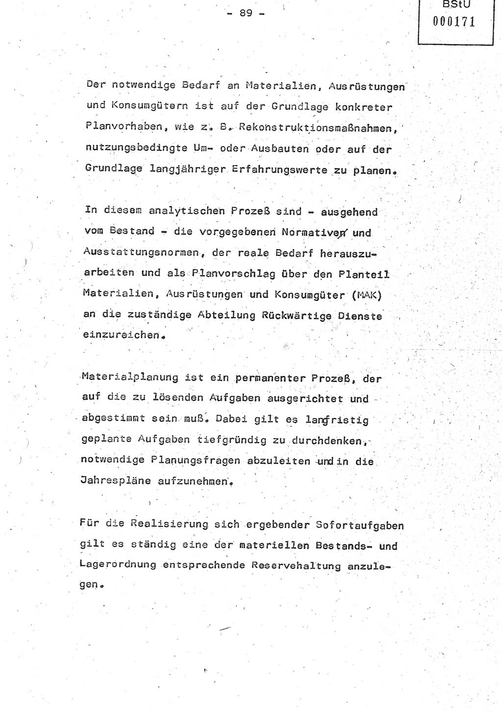 Referat (Oberst Siegfried Rataizick) auf der Dienstberatung mit den Leitern der Abteilungen der Abteilung ⅩⅣ des MfS [Ministerium für Staatssicherheit] Berlin und den Leitern der Abteilungen ⅩⅣ der Bezirksverwaltungen (BV) am 3.12.1987, Ministerium für Staatssicherheit [Deutsche Demokratische Republik (DDR)], Abteilung (Abt.) XIV, Berlin, 28.11.1987, Seite 89 (Ref. Di.-Ber. Ltr. Abt. ⅩⅣ MfS DDR 1987, S. 89)