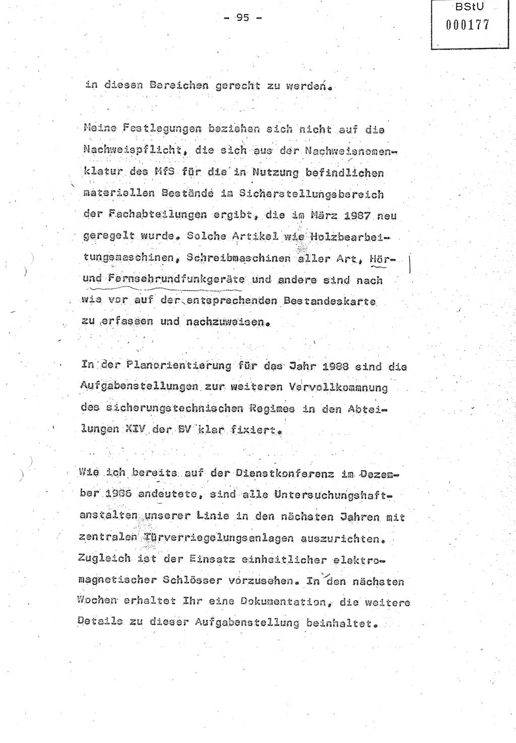 Referat (Oberst Siegfried Rataizick) auf der Dienstberatung mit den Leitern der Abteilungen der Abteilung ⅩⅣ des MfS [Ministerium für Staatssicherheit] Berlin und den Leitern der Abteilungen ⅩⅣ der Bezirksverwaltungen (BV) am 3.12.1987, Ministerium für Staatssicherheit [Deutsche Demokratische Republik (DDR)], Abteilung (Abt.) XIV, Berlin, 28.11.1987, Seite 95 (Ref. Di.-Ber. Ltr. Abt. ⅩⅣ MfS DDR 1987, S. 95)