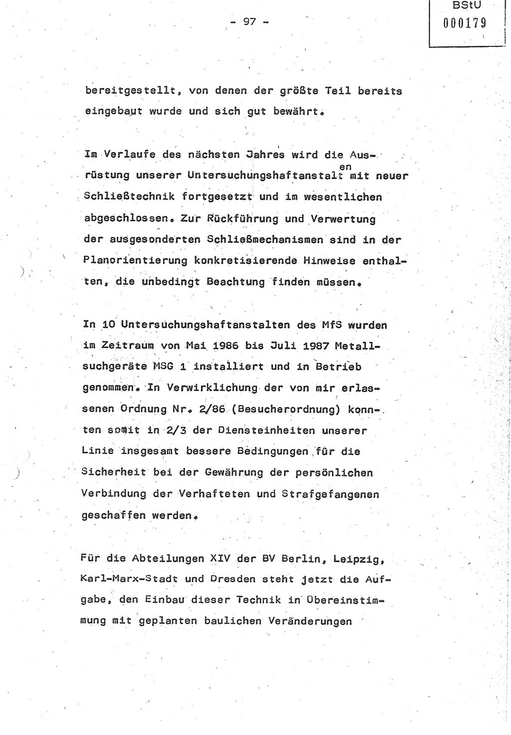 Referat (Oberst Siegfried Rataizick) auf der Dienstberatung mit den Leitern der Abteilungen der Abteilung ⅩⅣ des MfS [Ministerium für Staatssicherheit] Berlin und den Leitern der Abteilungen ⅩⅣ der Bezirksverwaltungen (BV) am 3.12.1987, Ministerium für Staatssicherheit [Deutsche Demokratische Republik (DDR)], Abteilung (Abt.) XIV, Berlin, 28.11.1987, Seite 97 (Ref. Di.-Ber. Ltr. Abt. ⅩⅣ MfS DDR 1987, S. 97)