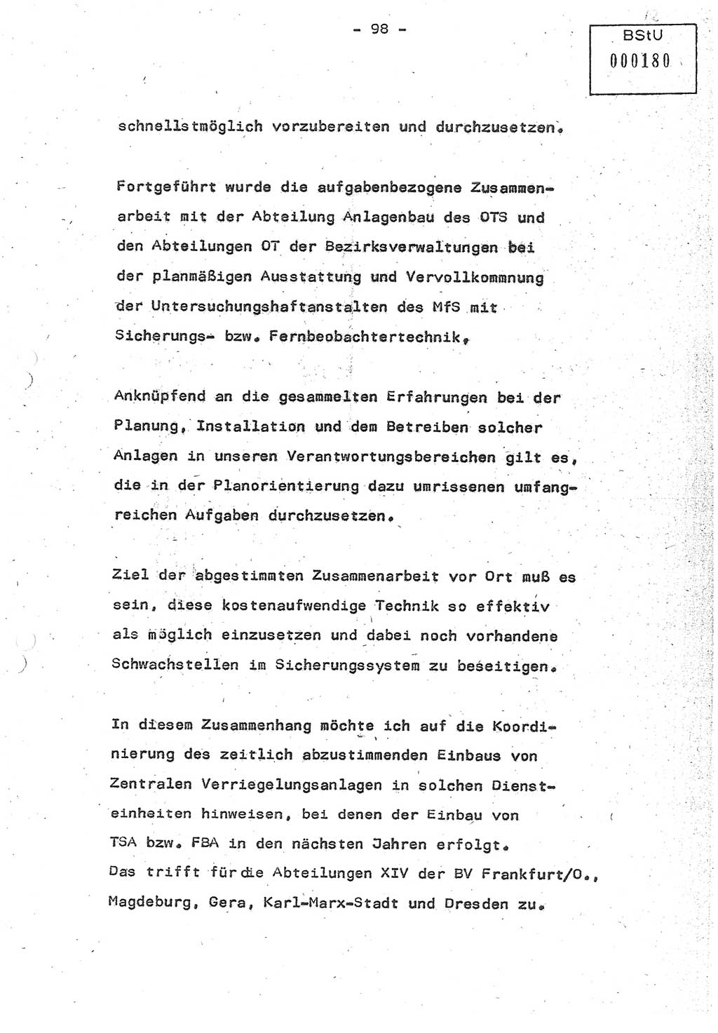 Referat (Oberst Siegfried Rataizick) auf der Dienstberatung mit den Leitern der Abteilungen der Abteilung ⅩⅣ des MfS [Ministerium für Staatssicherheit] Berlin und den Leitern der Abteilungen ⅩⅣ der Bezirksverwaltungen (BV) am 3.12.1987, Ministerium für Staatssicherheit [Deutsche Demokratische Republik (DDR)], Abteilung (Abt.) XIV, Berlin, 28.11.1987, Seite 98 (Ref. Di.-Ber. Ltr. Abt. ⅩⅣ MfS DDR 1987, S. 98)