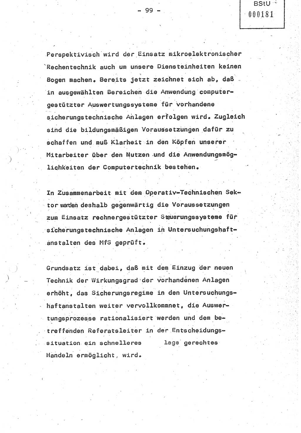 Referat (Oberst Siegfried Rataizick) auf der Dienstberatung mit den Leitern der Abteilungen der Abteilung ⅩⅣ des MfS [Ministerium für Staatssicherheit] Berlin und den Leitern der Abteilungen ⅩⅣ der Bezirksverwaltungen (BV) am 3.12.1987, Ministerium für Staatssicherheit [Deutsche Demokratische Republik (DDR)], Abteilung (Abt.) XIV, Berlin, 28.11.1987, Seite 99 (Ref. Di.-Ber. Ltr. Abt. ⅩⅣ MfS DDR 1987, S. 99)