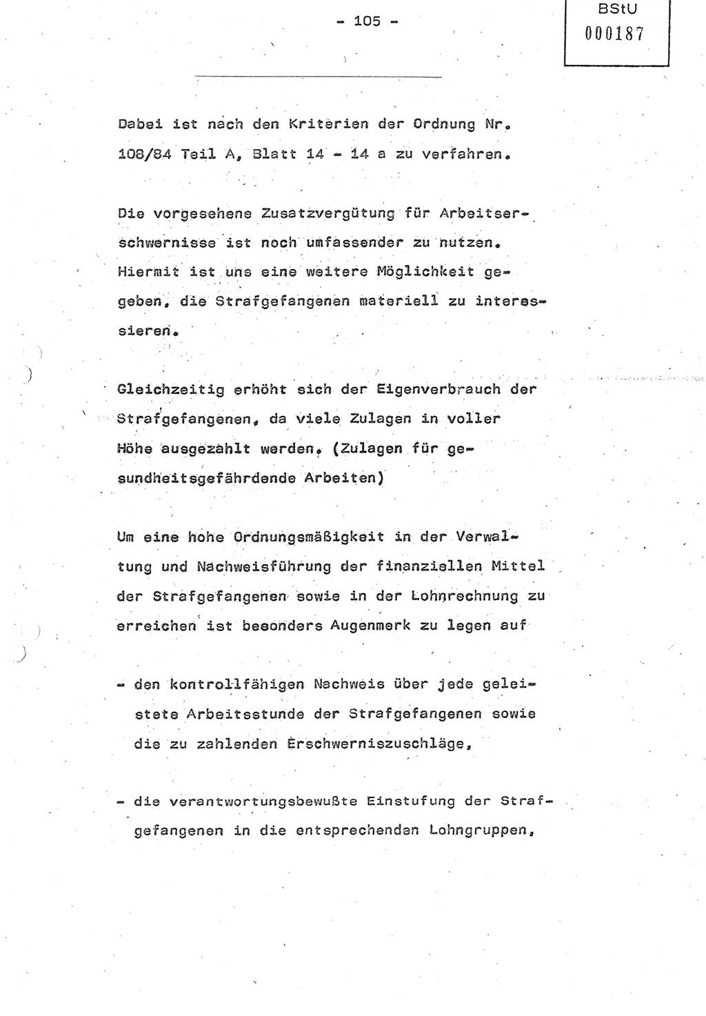 Referat (Oberst Siegfried Rataizick) auf der Dienstberatung mit den Leitern der Abteilungen der Abteilung ⅩⅣ des MfS [Ministerium für Staatssicherheit] Berlin und den Leitern der Abteilungen ⅩⅣ der Bezirksverwaltungen (BV) am 3.12.1987, Ministerium für Staatssicherheit [Deutsche Demokratische Republik (DDR)], Abteilung (Abt.) XIV, Berlin, 28.11.1987, Seite 105 (Ref. Di.-Ber. Ltr. Abt. ⅩⅣ MfS DDR 1987, S. 105)