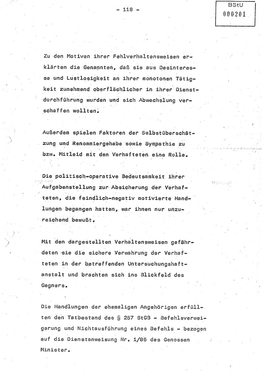 Referat (Oberst Siegfried Rataizick) auf der Dienstberatung mit den Leitern der Abteilungen der Abteilung ⅩⅣ des MfS [Ministerium für Staatssicherheit] Berlin und den Leitern der Abteilungen ⅩⅣ der Bezirksverwaltungen (BV) am 3.12.1987, Ministerium für Staatssicherheit [Deutsche Demokratische Republik (DDR)], Abteilung (Abt.) XIV, Berlin, 28.11.1987, Seite 118 (Ref. Di.-Ber. Ltr. Abt. ⅩⅣ MfS DDR 1987, S. 118)