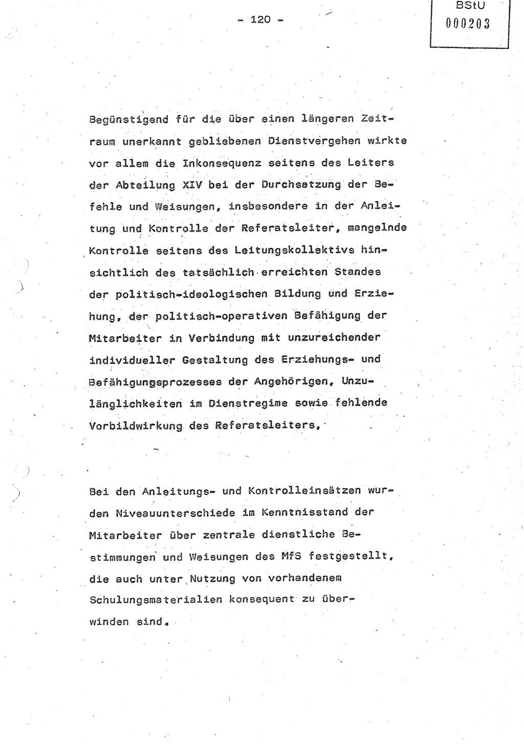 Referat (Oberst Siegfried Rataizick) auf der Dienstberatung mit den Leitern der Abteilungen der Abteilung ⅩⅣ des MfS [Ministerium für Staatssicherheit] Berlin und den Leitern der Abteilungen ⅩⅣ der Bezirksverwaltungen (BV) am 3.12.1987, Ministerium für Staatssicherheit [Deutsche Demokratische Republik (DDR)], Abteilung (Abt.) XIV, Berlin, 28.11.1987, Seite 120 (Ref. Di.-Ber. Ltr. Abt. ⅩⅣ MfS DDR 1987, S. 120)