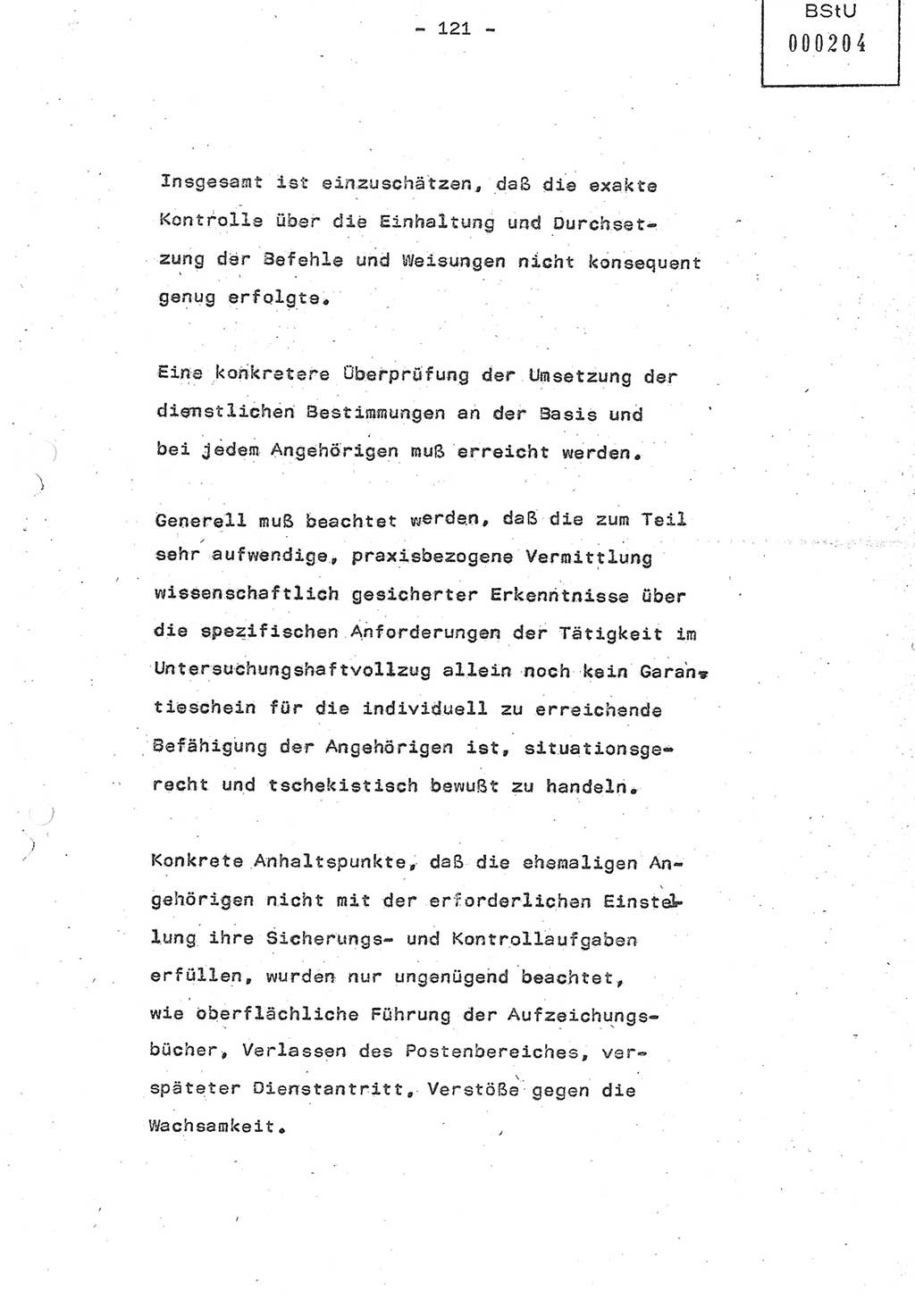 Referat (Oberst Siegfried Rataizick) auf der Dienstberatung mit den Leitern der Abteilungen der Abteilung ⅩⅣ des MfS [Ministerium für Staatssicherheit] Berlin und den Leitern der Abteilungen ⅩⅣ der Bezirksverwaltungen (BV) am 3.12.1987, Ministerium für Staatssicherheit [Deutsche Demokratische Republik (DDR)], Abteilung (Abt.) XIV, Berlin, 28.11.1987, Seite 121 (Ref. Di.-Ber. Ltr. Abt. ⅩⅣ MfS DDR 1987, S. 121)