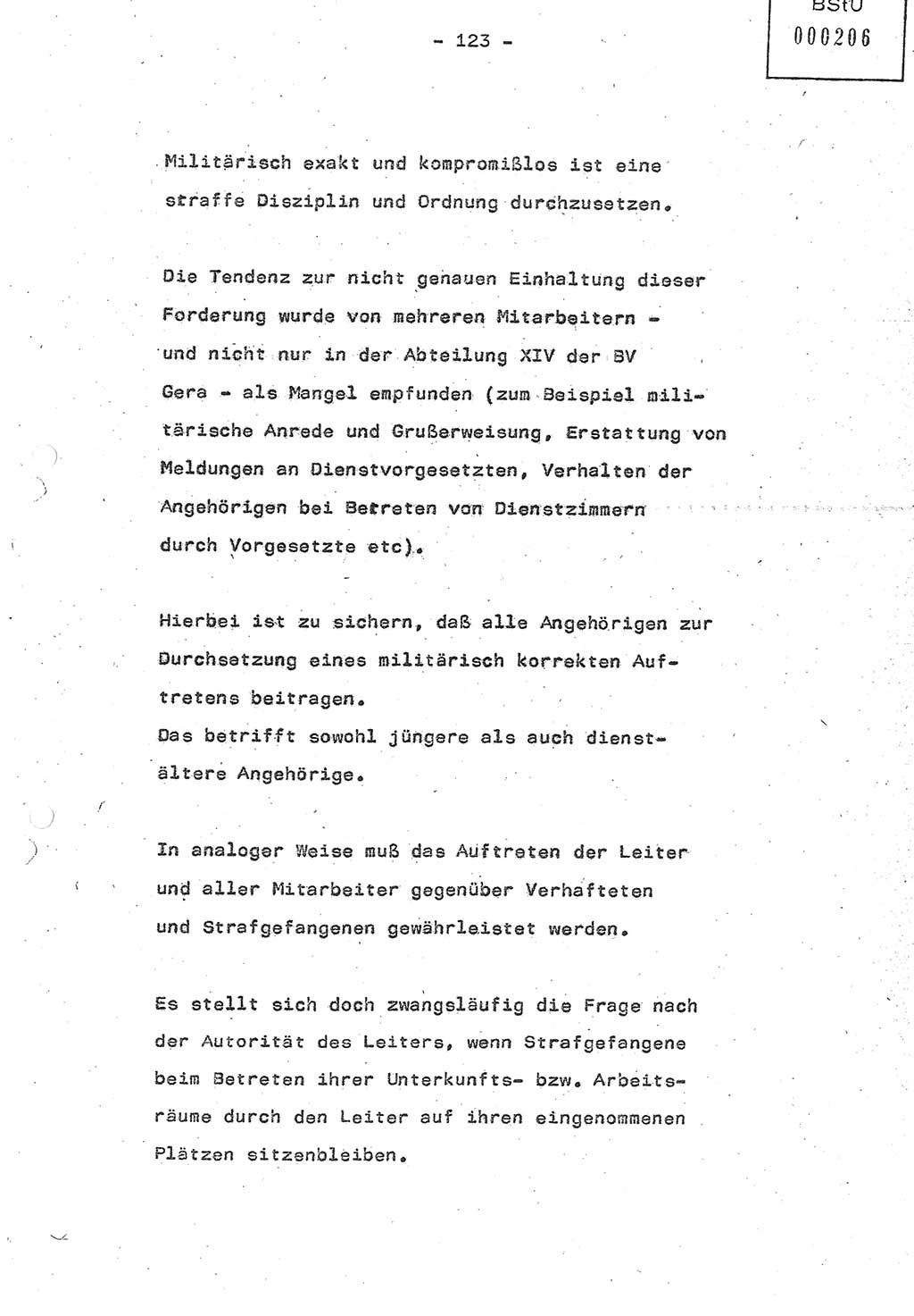 Referat (Oberst Siegfried Rataizick) auf der Dienstberatung mit den Leitern der Abteilungen der Abteilung ⅩⅣ des MfS [Ministerium für Staatssicherheit] Berlin und den Leitern der Abteilungen ⅩⅣ der Bezirksverwaltungen (BV) am 3.12.1987, Ministerium für Staatssicherheit [Deutsche Demokratische Republik (DDR)], Abteilung (Abt.) XIV, Berlin, 28.11.1987, Seite 123 (Ref. Di.-Ber. Ltr. Abt. ⅩⅣ MfS DDR 1987, S. 123)