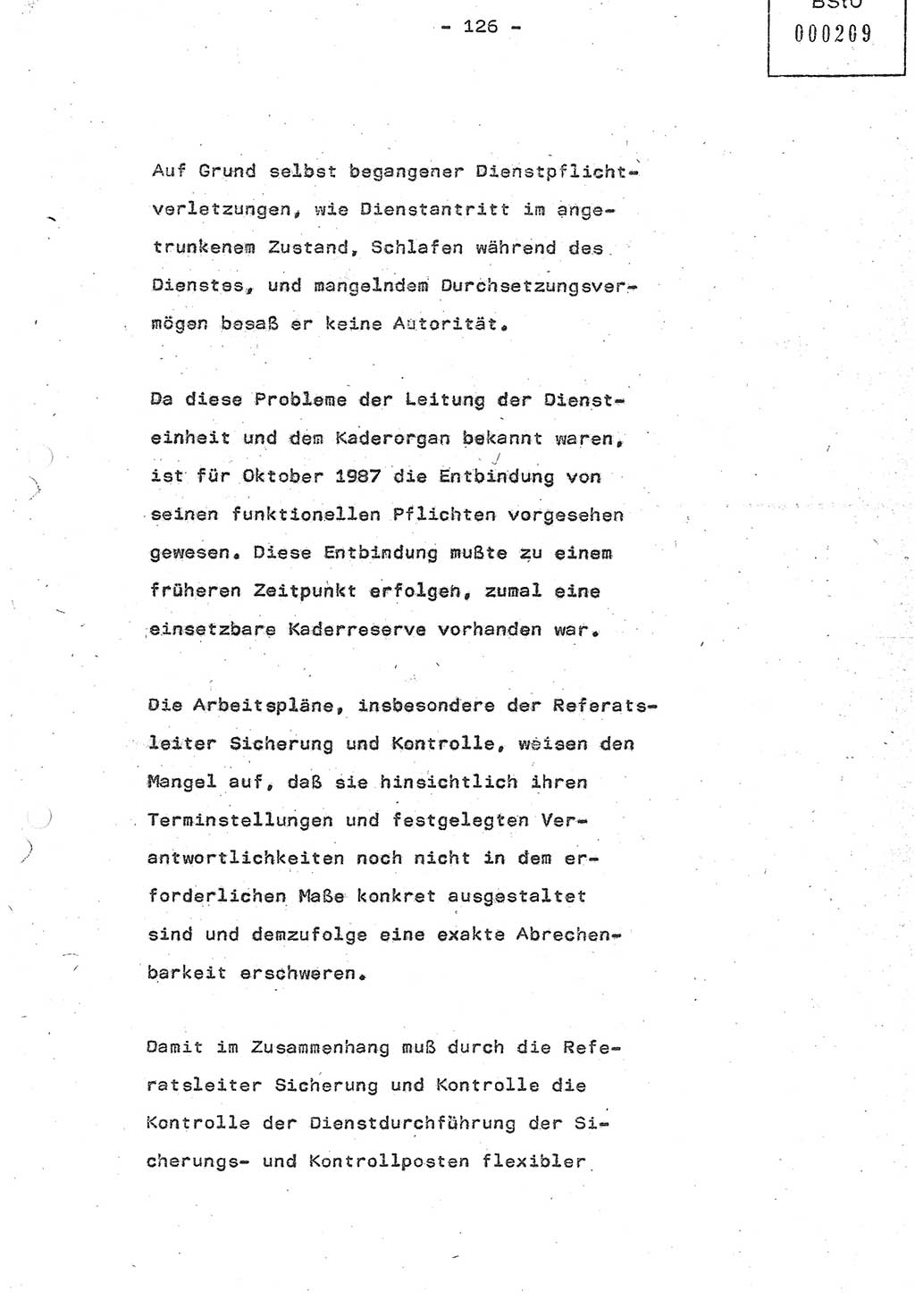 Referat (Oberst Siegfried Rataizick) auf der Dienstberatung mit den Leitern der Abteilungen der Abteilung ⅩⅣ des MfS [Ministerium für Staatssicherheit] Berlin und den Leitern der Abteilungen ⅩⅣ der Bezirksverwaltungen (BV) am 3.12.1987, Ministerium für Staatssicherheit [Deutsche Demokratische Republik (DDR)], Abteilung (Abt.) XIV, Berlin, 28.11.1987, Seite 126 (Ref. Di.-Ber. Ltr. Abt. ⅩⅣ MfS DDR 1987, S. 126)