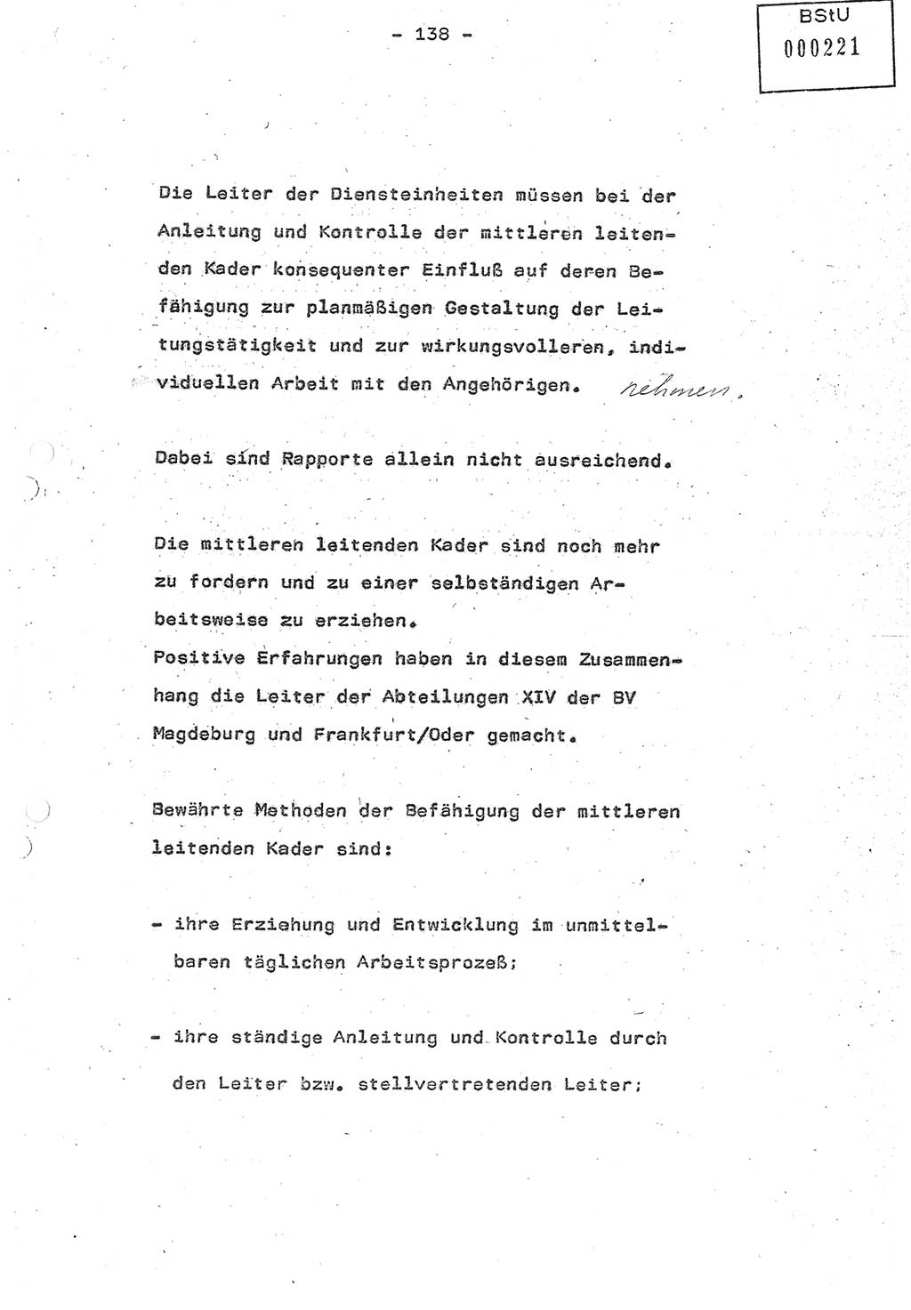 Referat (Oberst Siegfried Rataizick) auf der Dienstberatung mit den Leitern der Abteilungen der Abteilung ⅩⅣ des MfS [Ministerium für Staatssicherheit] Berlin und den Leitern der Abteilungen ⅩⅣ der Bezirksverwaltungen (BV) am 3.12.1987, Ministerium für Staatssicherheit [Deutsche Demokratische Republik (DDR)], Abteilung (Abt.) XIV, Berlin, 28.11.1987, Seite 138 (Ref. Di.-Ber. Ltr. Abt. ⅩⅣ MfS DDR 1987, S. 138)