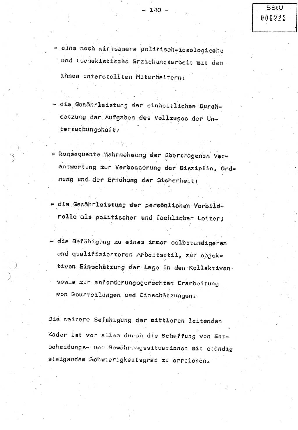 Referat (Oberst Siegfried Rataizick) auf der Dienstberatung mit den Leitern der Abteilungen der Abteilung ⅩⅣ des MfS [Ministerium für Staatssicherheit] Berlin und den Leitern der Abteilungen ⅩⅣ der Bezirksverwaltungen (BV) am 3.12.1987, Ministerium für Staatssicherheit [Deutsche Demokratische Republik (DDR)], Abteilung (Abt.) XIV, Berlin, 28.11.1987, Seite 140 (Ref. Di.-Ber. Ltr. Abt. ⅩⅣ MfS DDR 1987, S. 140)