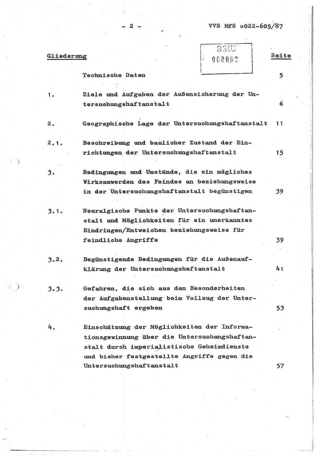 Sicherungskonzeption Untersuchungshaftanstalt (UHA) Ⅱ der Abteilung XIV im MfS [Ministerium für Staatssicherheit, Deutsche Demokratische Republik (DDR)] Berlin, Magdalenenstraße 14, Berlin 1130, Ministerium für Staatssicherheit, Abteilung (Abt.) XIV/3, Vertrauliche Verschlußsache (VVS) o022-605/87, Berlin 1987, Seite 2 (SiKo UHA Ⅱ Abt. ⅩⅣ/3 MfS DDR Bln. VVS o022-605/87 1987, S. 2)