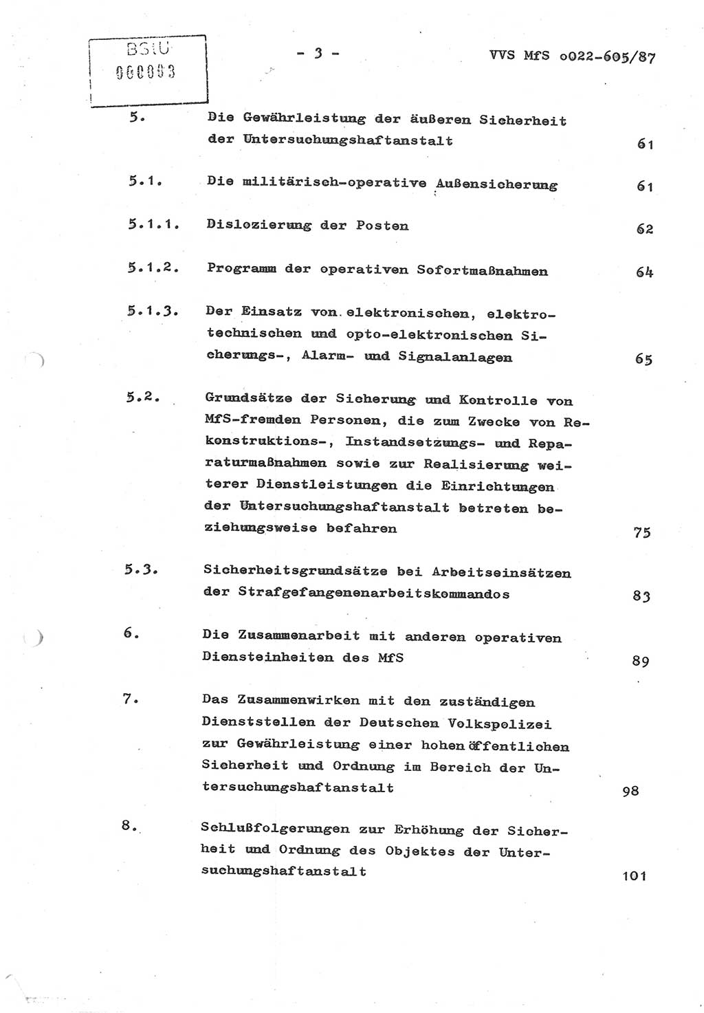 Sicherungskonzeption Untersuchungshaftanstalt (UHA) Ⅱ der Abteilung XIV im MfS [Ministerium für Staatssicherheit, Deutsche Demokratische Republik (DDR)] Berlin, Magdalenenstraße 14, Berlin 1130, Ministerium für Staatssicherheit, Abteilung (Abt.) XIV/3, Vertrauliche Verschlußsache (VVS) o022-605/87, Berlin 1987, Seite 3 (SiKo UHA Ⅱ Abt. ⅩⅣ/3 MfS DDR Bln. VVS o022-605/87 1987, S. 3)