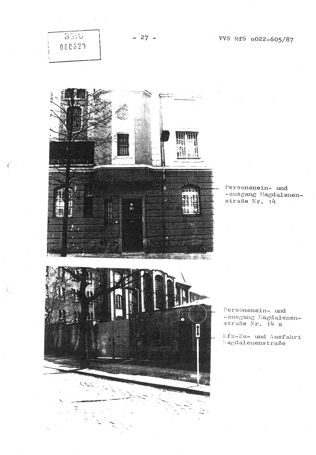 Sicherungskonzeption Untersuchungshaftanstalt (UHA) Ⅱ der Abteilung XIV im MfS [Ministerium für Staatssicherheit, Deutsche Demokratische Republik (DDR)] Berlin, Magdalenenstraße 14, Berlin 1130, Ministerium für Staatssicherheit, Abteilung (Abt.) XIV/3, Vertrauliche Verschlußsache (VVS) o022-605/87, Berlin 1987, Seite 27 (SiKo UHA Ⅱ Abt. ⅩⅣ/3 MfS DDR Bln. VVS o022-605/87 1987, S. 27)