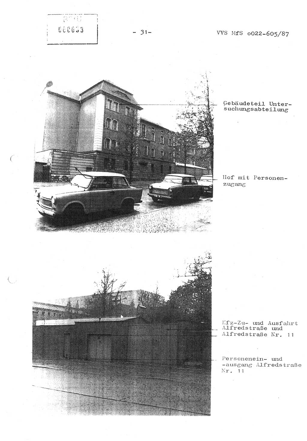 Sicherungskonzeption Untersuchungshaftanstalt (UHA) Ⅱ der Abteilung XIV im MfS [Ministerium für Staatssicherheit, Deutsche Demokratische Republik (DDR)] Berlin, Magdalenenstraße 14, Berlin 1130, Ministerium für Staatssicherheit, Abteilung (Abt.) XIV/3, Vertrauliche Verschlußsache (VVS) o022-605/87, Berlin 1987, Seite 31 (SiKo UHA Ⅱ Abt. ⅩⅣ/3 MfS DDR Bln. VVS o022-605/87 1987, S. 31)