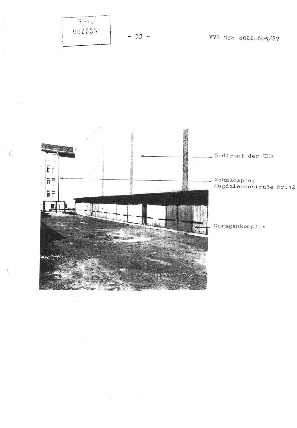Sicherungskonzeption Untersuchungshaftanstalt (UHA) Ⅱ der Abteilung XIV im MfS [Ministerium für Staatssicherheit, Deutsche Demokratische Republik (DDR)] Berlin, Magdalenenstraße 14, Berlin 1130, Ministerium für Staatssicherheit, Abteilung (Abt.) XIV/3, Vertrauliche Verschlußsache (VVS) o022-605/87, Berlin 1987, Seite 33 (SiKo UHA Ⅱ Abt. ⅩⅣ/3 MfS DDR Bln. VVS o022-605/87 1987, S. 33)