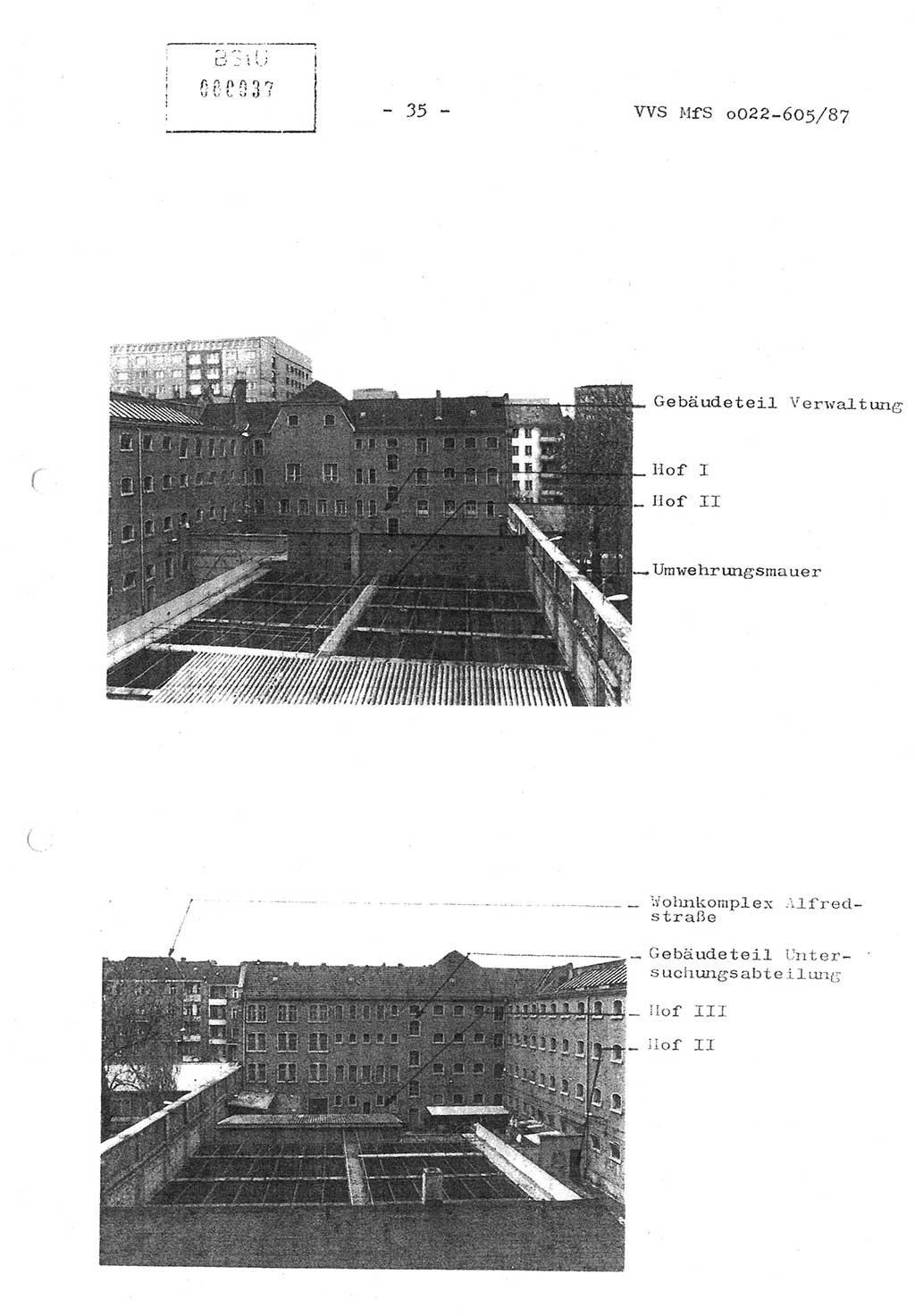 Sicherungskonzeption Untersuchungshaftanstalt (UHA) Ⅱ der Abteilung XIV im MfS [Ministerium für Staatssicherheit, Deutsche Demokratische Republik (DDR)] Berlin, Magdalenenstraße 14, Berlin 1130, Ministerium für Staatssicherheit, Abteilung (Abt.) XIV/3, Vertrauliche Verschlußsache (VVS) o022-605/87, Berlin 1987, Seite 35 (SiKo UHA Ⅱ Abt. ⅩⅣ/3 MfS DDR Bln. VVS o022-605/87 1987, S. 35)