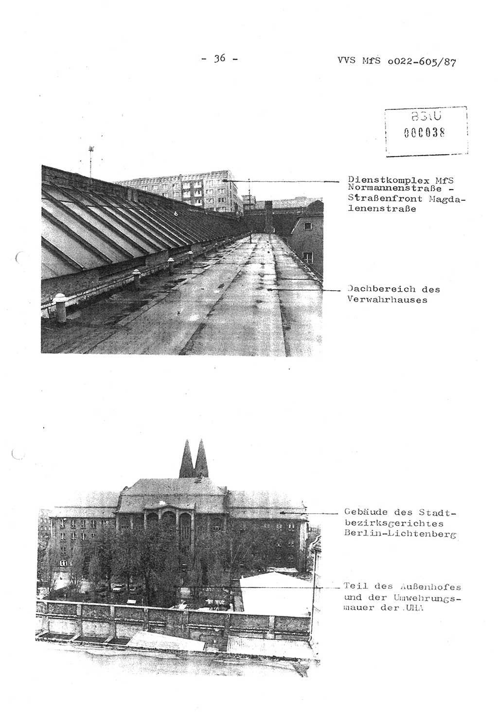 Sicherungskonzeption Untersuchungshaftanstalt (UHA) Ⅱ der Abteilung XIV im MfS [Ministerium für Staatssicherheit, Deutsche Demokratische Republik (DDR)] Berlin, Magdalenenstraße 14, Berlin 1130, Ministerium für Staatssicherheit, Abteilung (Abt.) XIV/3, Vertrauliche Verschlußsache (VVS) o022-605/87, Berlin 1987, Seite 36 (SiKo UHA Ⅱ Abt. ⅩⅣ/3 MfS DDR Bln. VVS o022-605/87 1987, S. 36)