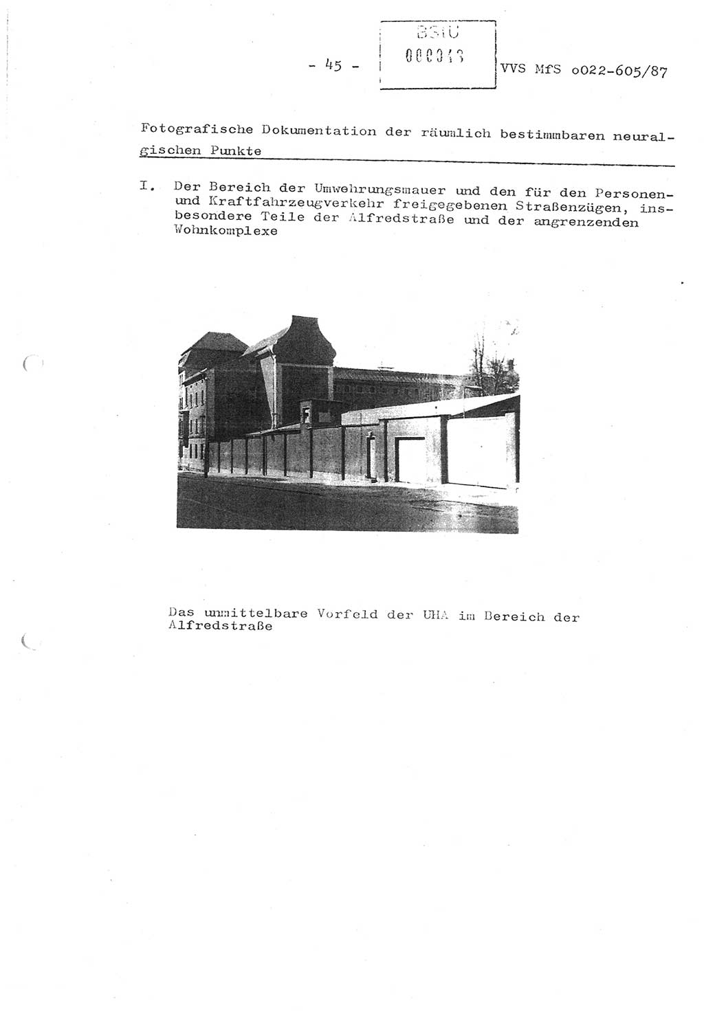 Sicherungskonzeption Untersuchungshaftanstalt (UHA) Ⅱ der Abteilung XIV im MfS [Ministerium für Staatssicherheit, Deutsche Demokratische Republik (DDR)] Berlin, Magdalenenstraße 14, Berlin 1130, Ministerium für Staatssicherheit, Abteilung (Abt.) XIV/3, Vertrauliche Verschlußsache (VVS) o022-605/87, Berlin 1987, Seite 45 (SiKo UHA Ⅱ Abt. ⅩⅣ/3 MfS DDR Bln. VVS o022-605/87 1987, S. 45)