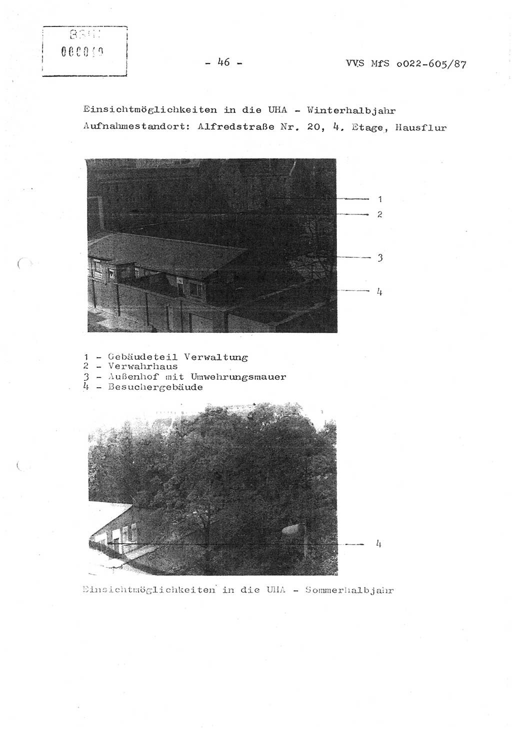 Sicherungskonzeption Untersuchungshaftanstalt (UHA) Ⅱ der Abteilung XIV im MfS [Ministerium für Staatssicherheit, Deutsche Demokratische Republik (DDR)] Berlin, Magdalenenstraße 14, Berlin 1130, Ministerium für Staatssicherheit, Abteilung (Abt.) XIV/3, Vertrauliche Verschlußsache (VVS) o022-605/87, Berlin 1987, Seite 46 (SiKo UHA Ⅱ Abt. ⅩⅣ/3 MfS DDR Bln. VVS o022-605/87 1987, S. 46)