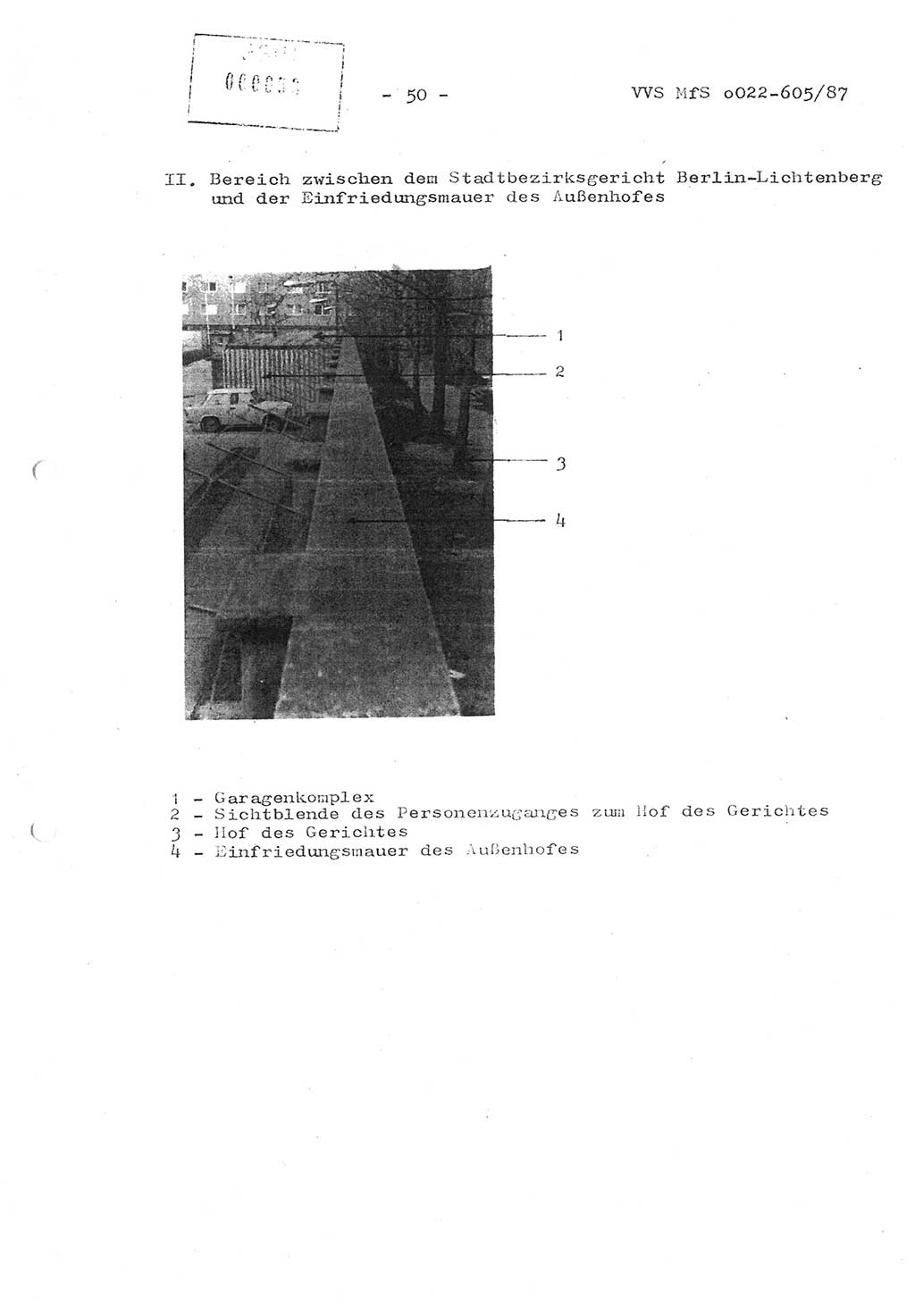 Sicherungskonzeption Untersuchungshaftanstalt (UHA) Ⅱ der Abteilung XIV im MfS [Ministerium für Staatssicherheit, Deutsche Demokratische Republik (DDR)] Berlin, Magdalenenstraße 14, Berlin 1130, Ministerium für Staatssicherheit, Abteilung (Abt.) XIV/3, Vertrauliche Verschlußsache (VVS) o022-605/87, Berlin 1987, Seite 50 (SiKo UHA Ⅱ Abt. ⅩⅣ/3 MfS DDR Bln. VVS o022-605/87 1987, S. 50)