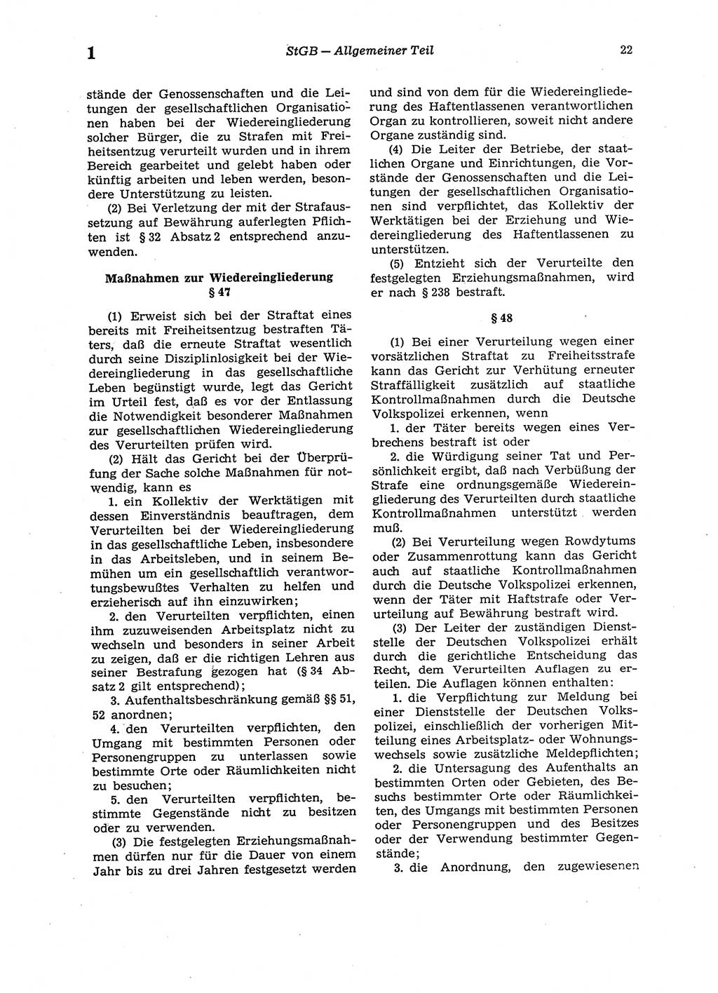 Strafgesetzbuch (StGB) der Deutschen Demokratischen Republik (DDR) 1987, Seite 22 (StGB DDR 1987, S. 22)