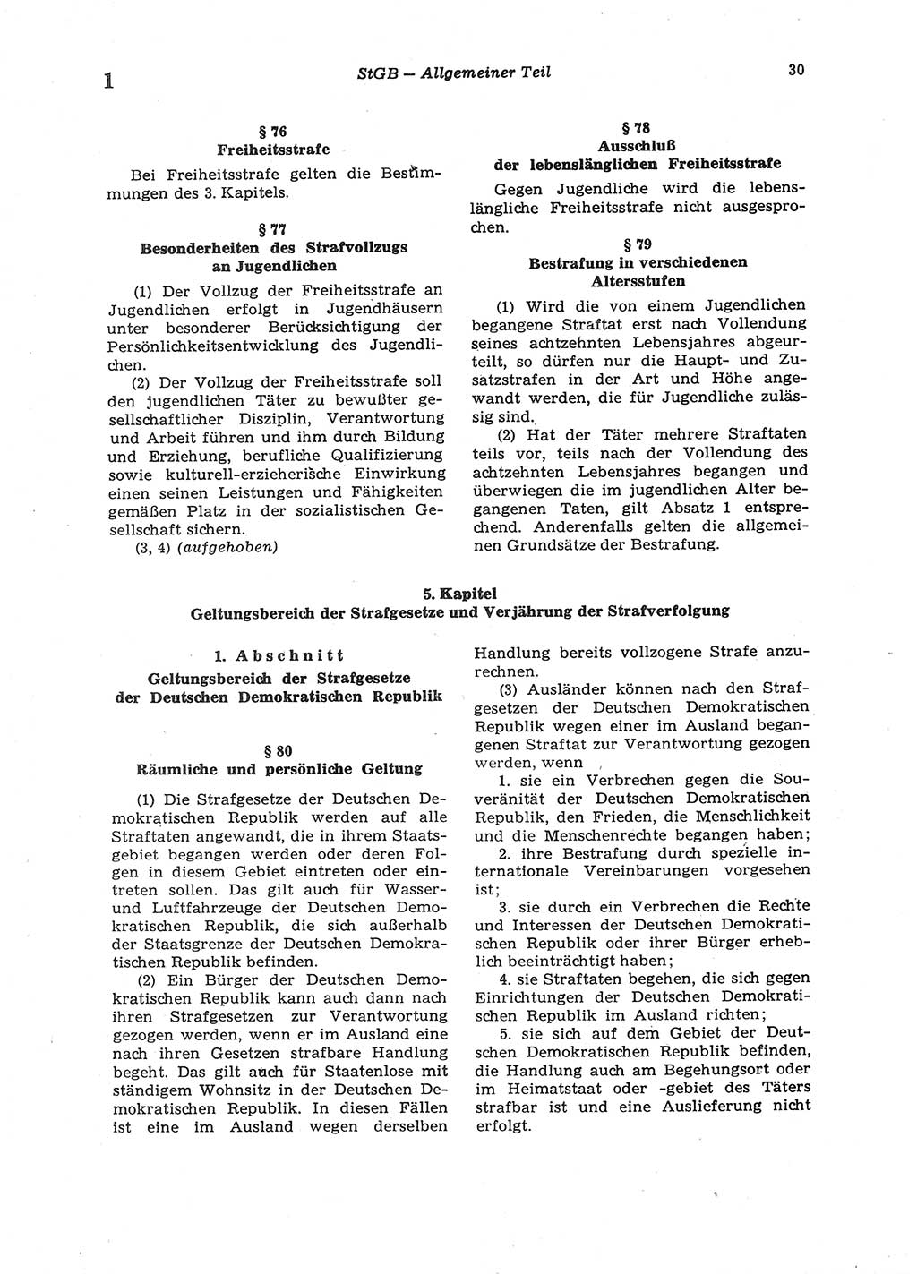 Strafgesetzbuch (StGB) der Deutschen Demokratischen Republik (DDR) 1987, Seite 30 (StGB DDR 1987, S. 30)