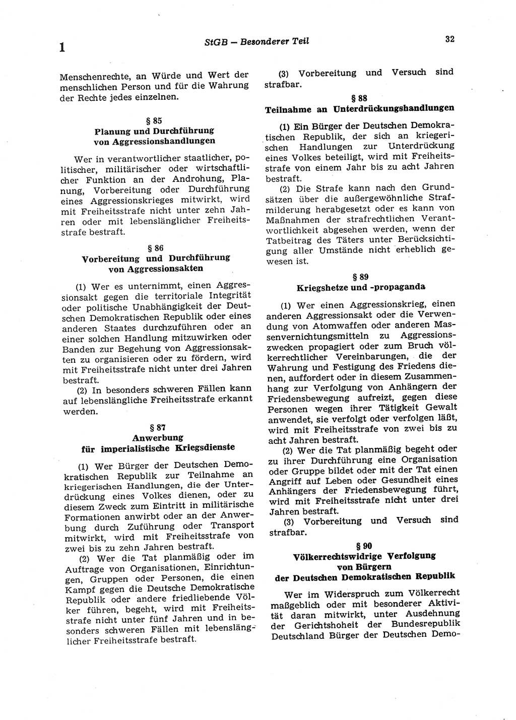 Strafgesetzbuch (StGB) der Deutschen Demokratischen Republik (DDR) 1987, Seite 32 (StGB DDR 1987, S. 32)