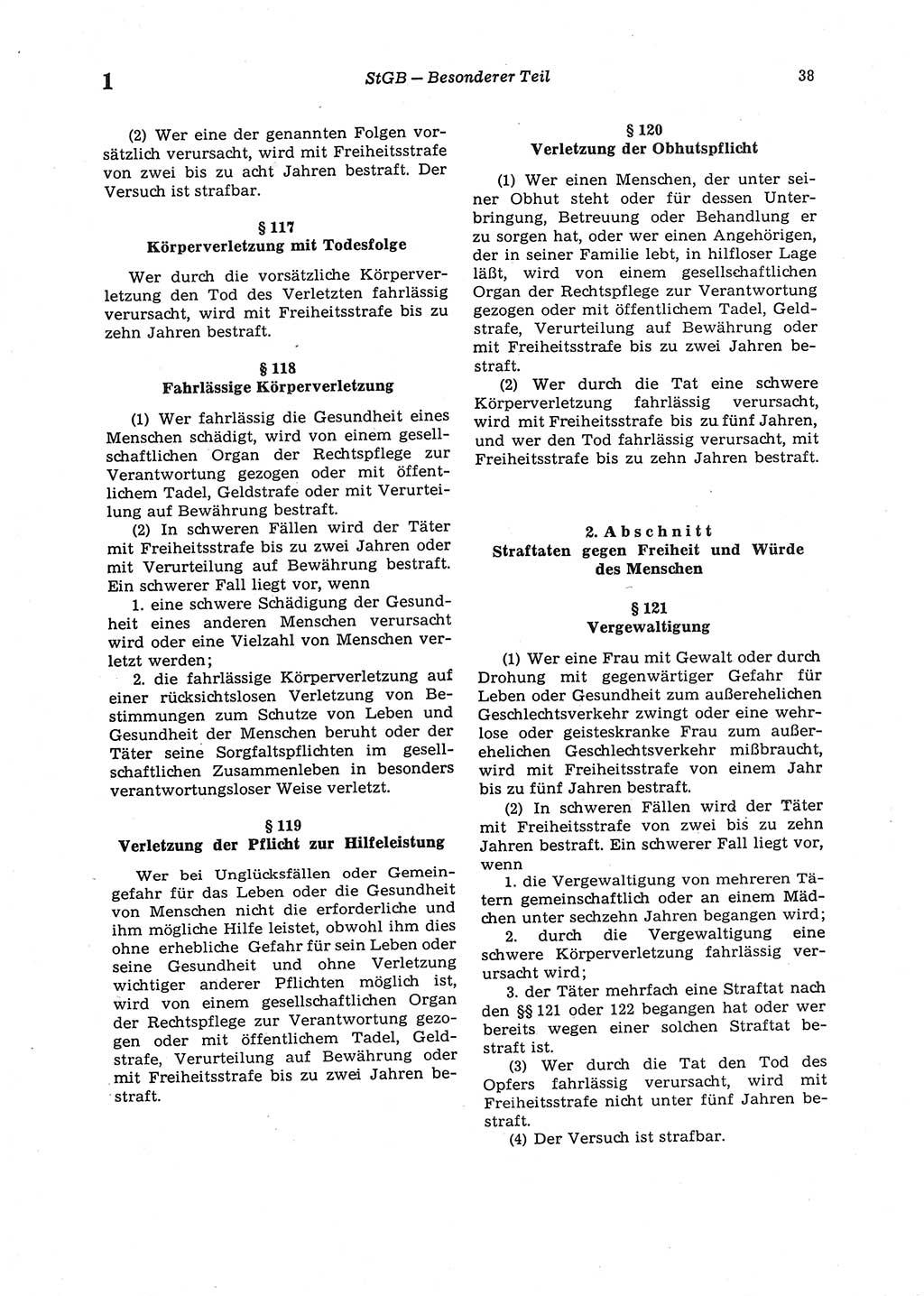 Strafgesetzbuch (StGB) der Deutschen Demokratischen Republik (DDR) 1987, Seite 38 (StGB DDR 1987, S. 38)