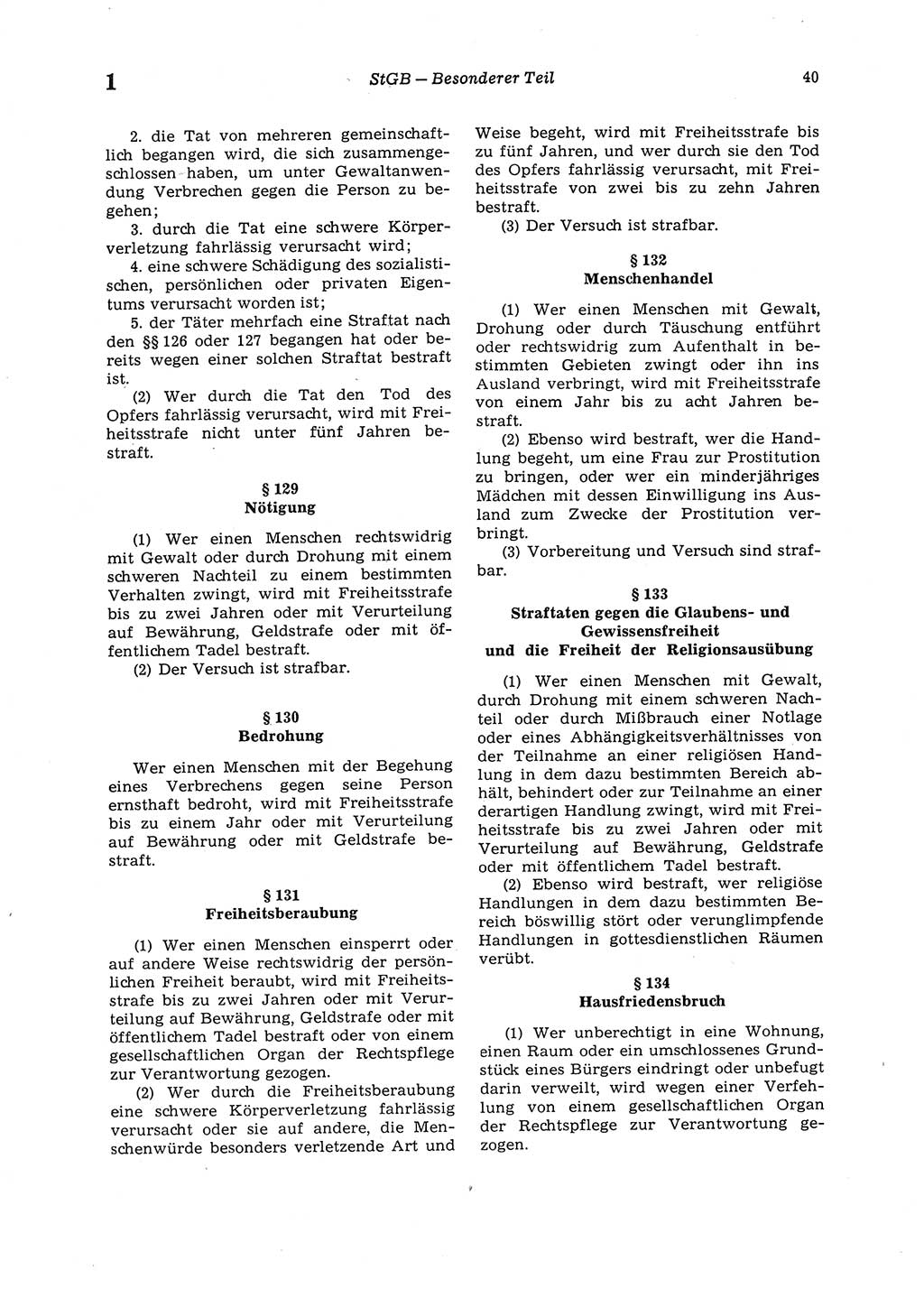 Strafgesetzbuch (StGB) der Deutschen Demokratischen Republik (DDR) 1987, Seite 40 (StGB DDR 1987, S. 40)