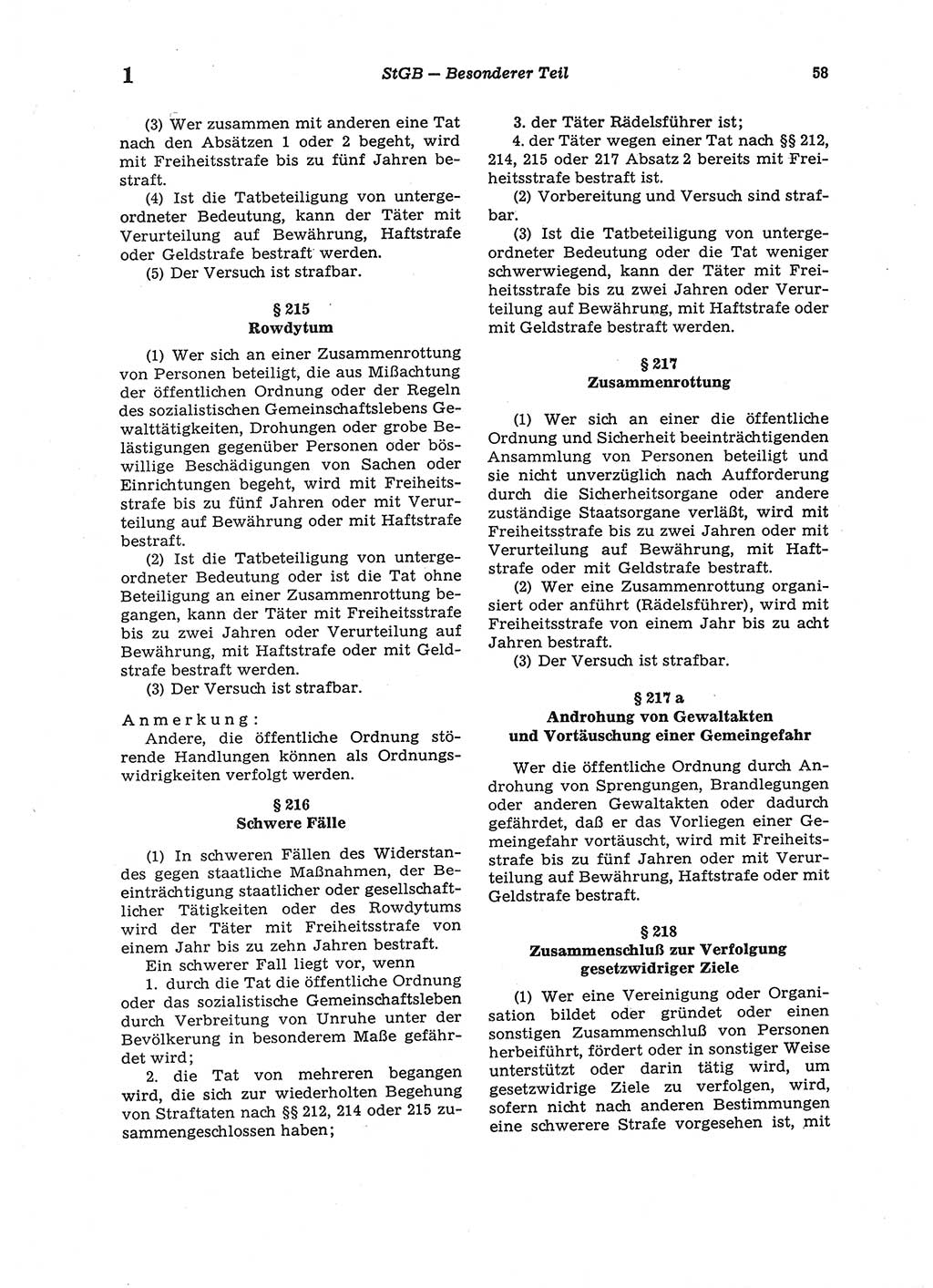 Strafgesetzbuch (StGB) der Deutschen Demokratischen Republik (DDR) 1987, Seite 58 (StGB DDR 1987, S. 58)