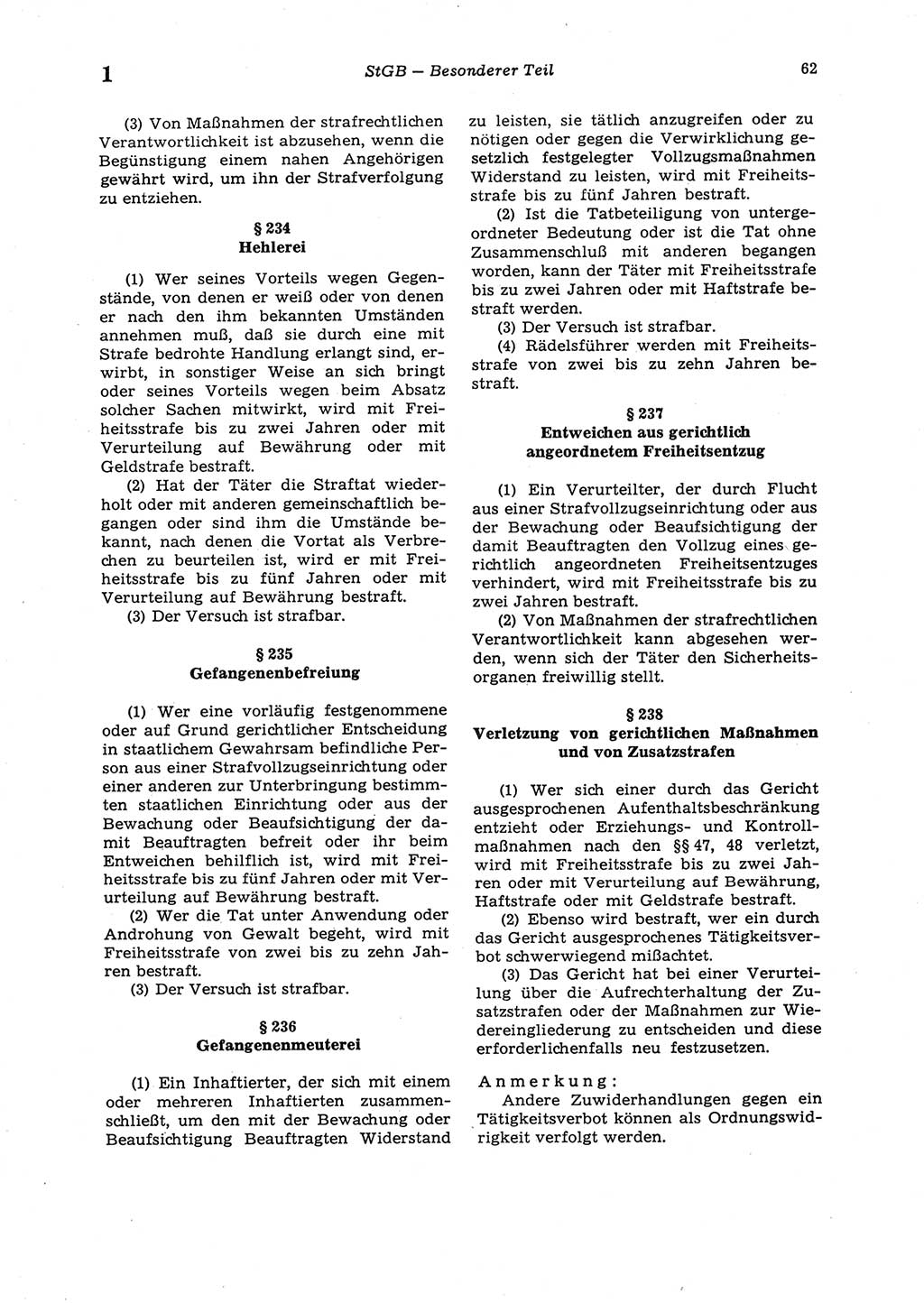 Strafgesetzbuch (StGB) der Deutschen Demokratischen Republik (DDR) 1987, Seite 62 (StGB DDR 1987, S. 62)