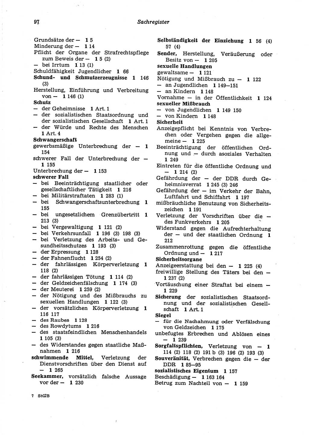 Strafgesetzbuch (StGB) der Deutschen Demokratischen Republik (DDR) 1987, Seite 97 (StGB DDR 1987, S. 97)